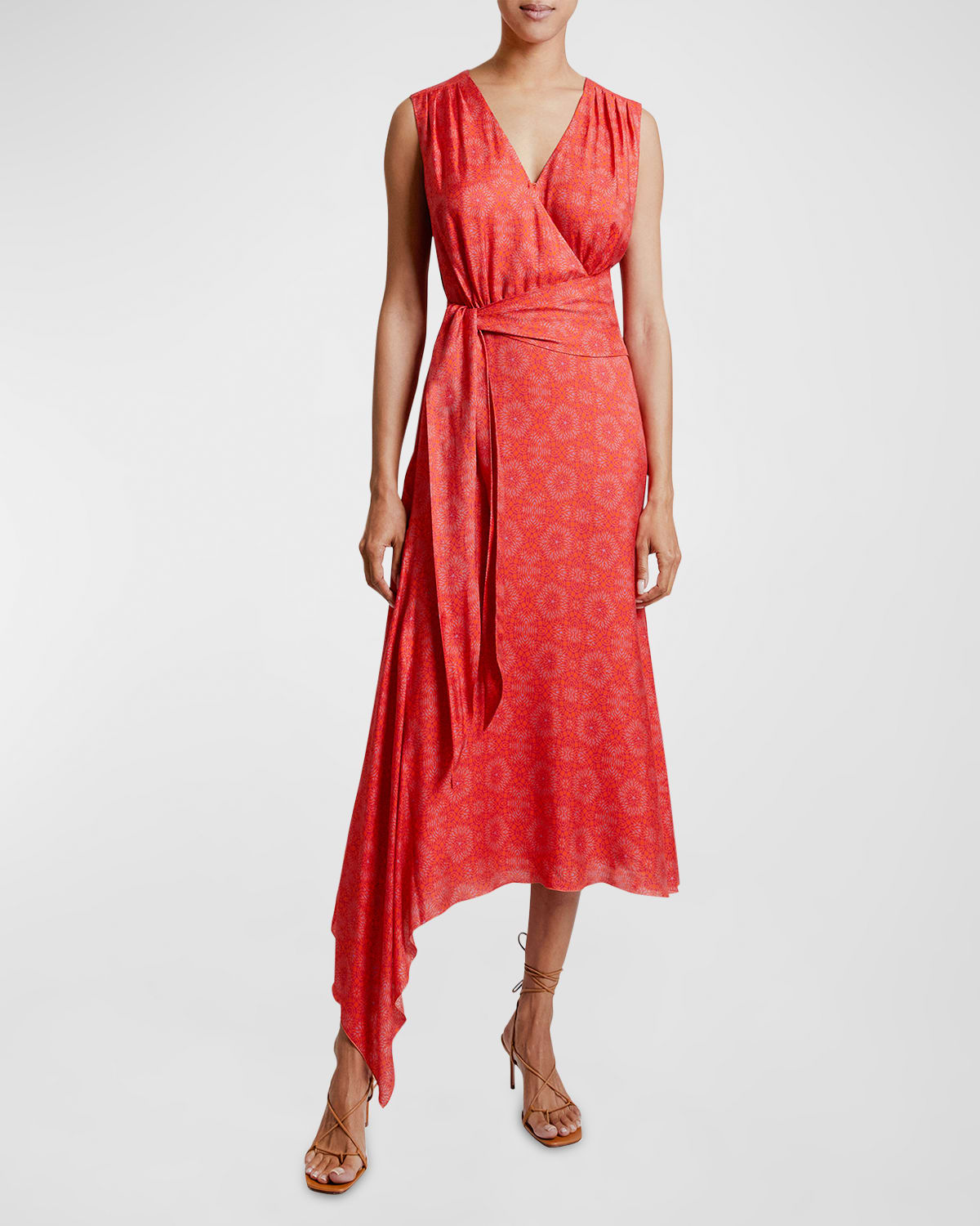 Shop Santorelli Velia Asymmetric Faux-wrap Midi Dress In Vermilion