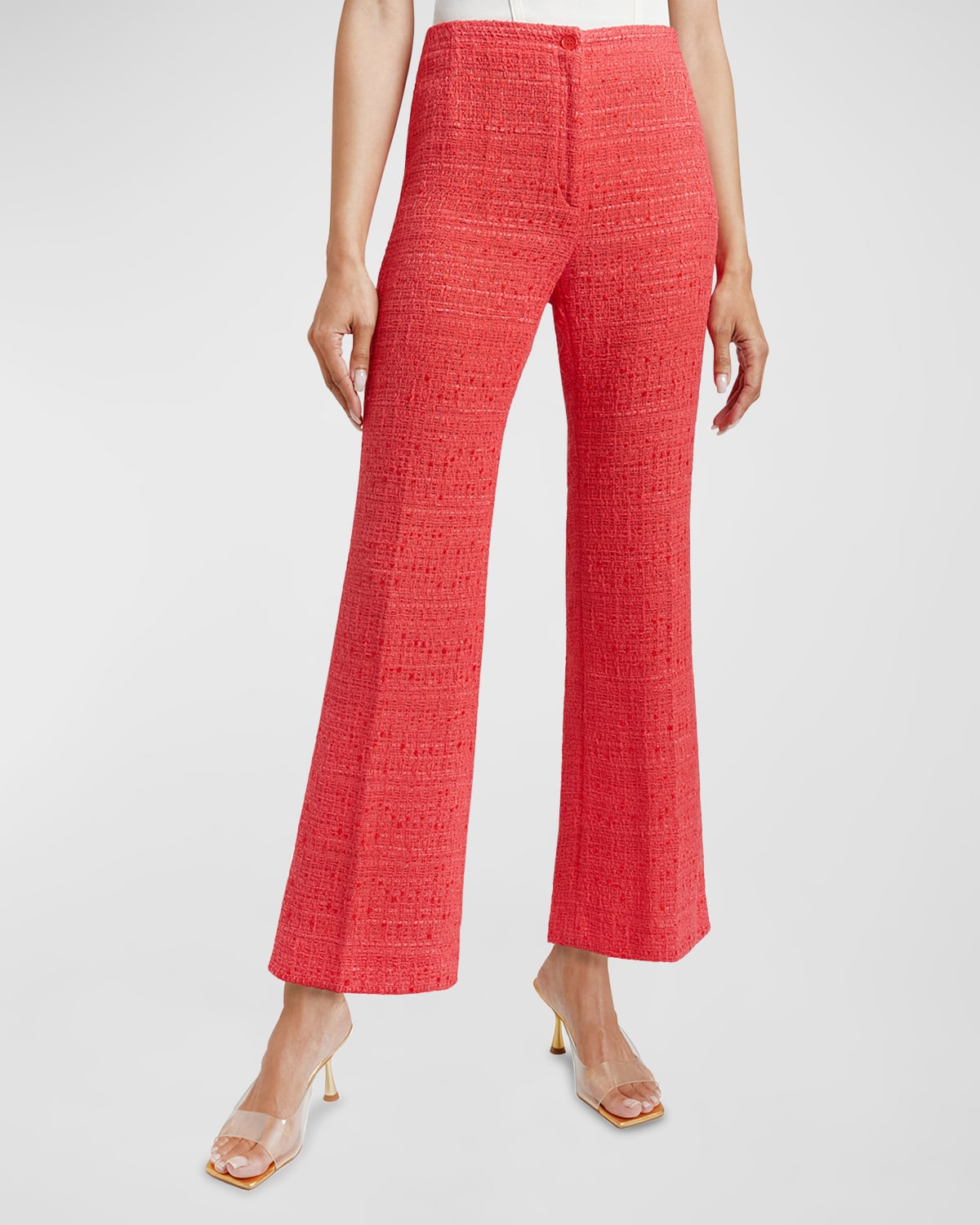 Shop Santorelli Liza Cropped Flare-leg Tweed Pants In Vermilion