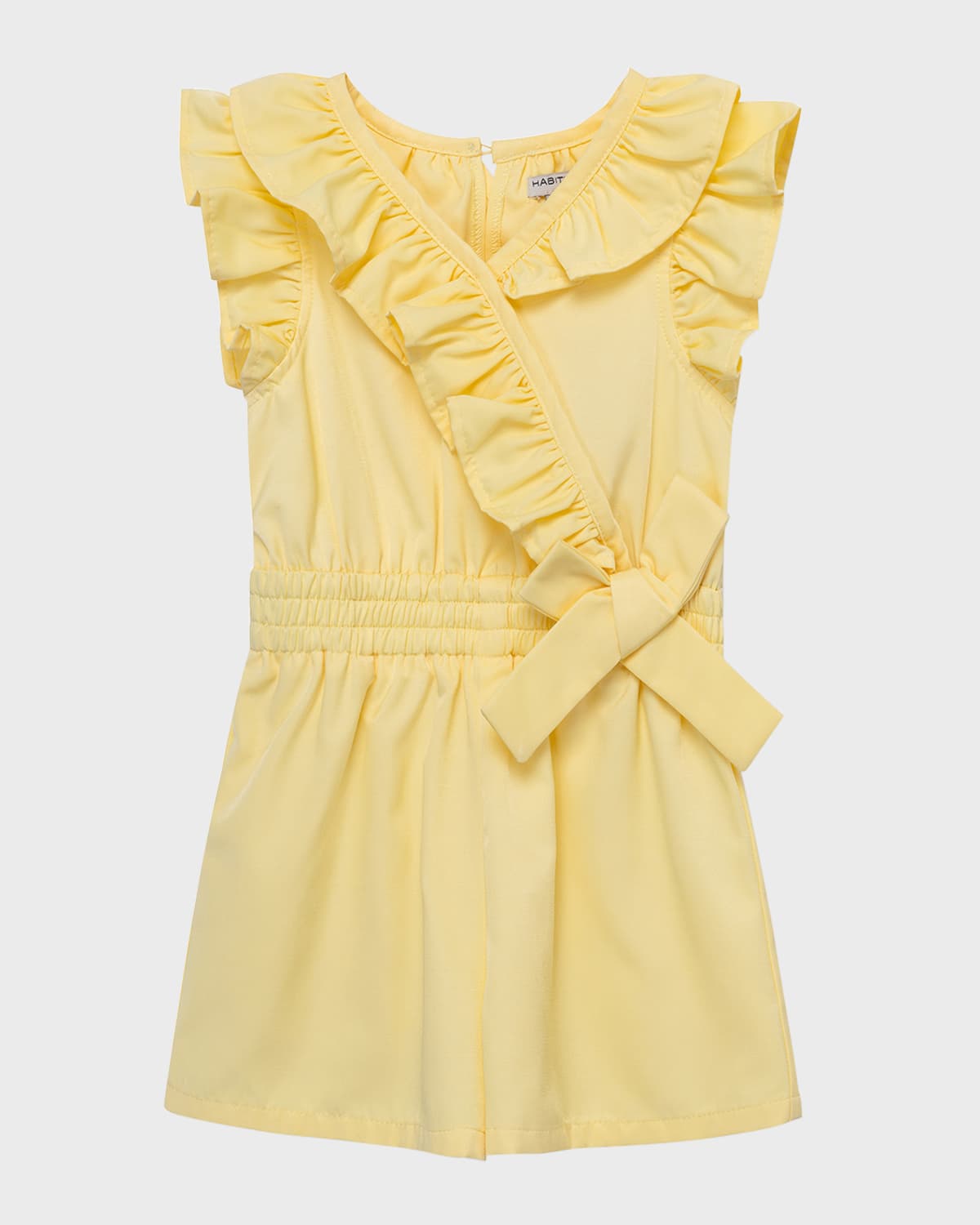 Shop Habitual Girl's Ruffled Twill Mock-wrap Romper In Yellow