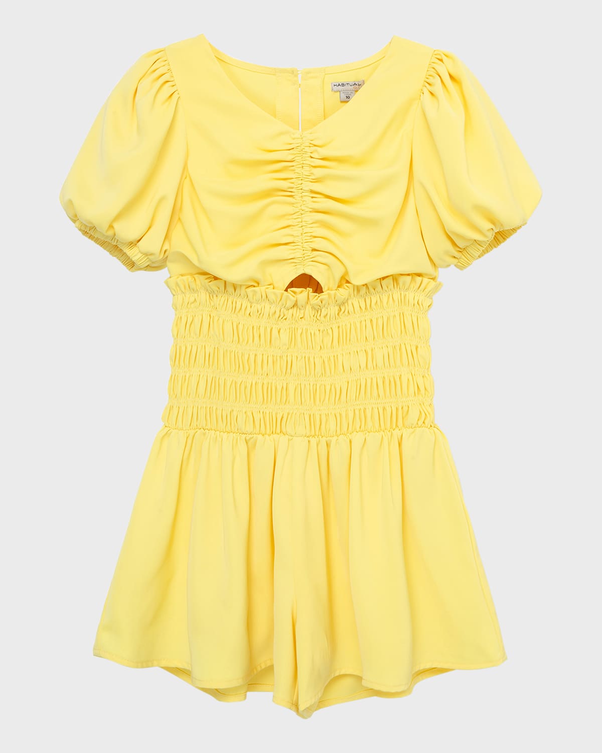 Habitual Kids' Girl's Smocked Puff-sleeve Romper In Yellow