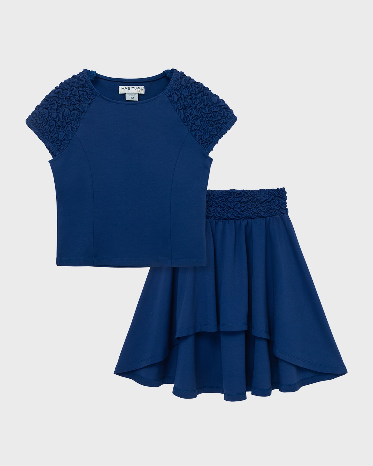 Shop Habitual Girl's Textured High-low Skirt Set In Navy