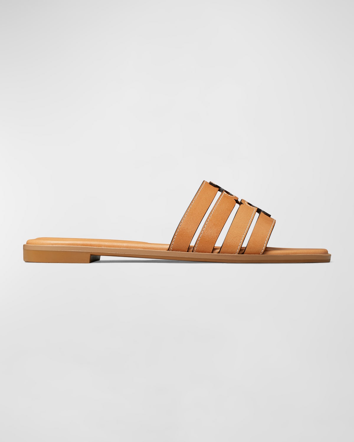 Tory Burch Ines Caged Leather Flat Slide Sandals In Marrón