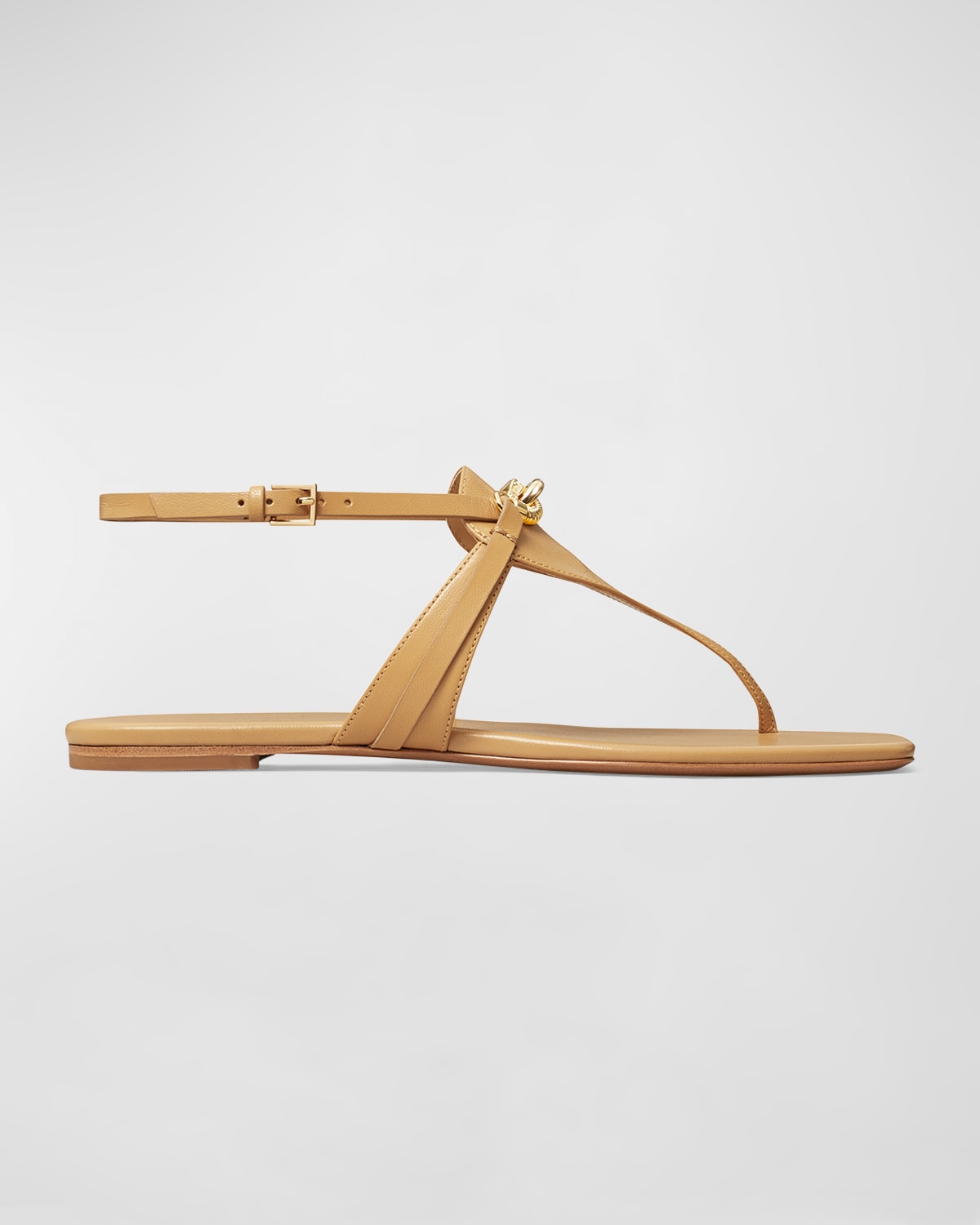 Tory Burch Jessa Leather Bit Chain Thong Sandals In Ginger Shortbread