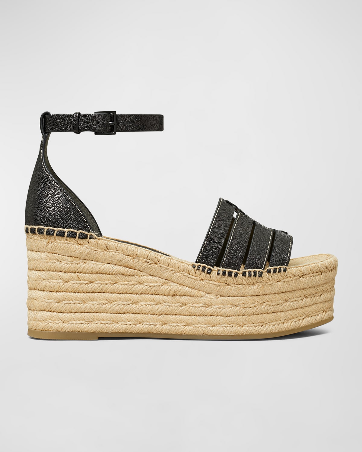 Tory Burch Ines Caged Leather Double T Espadrilles In Schwarz