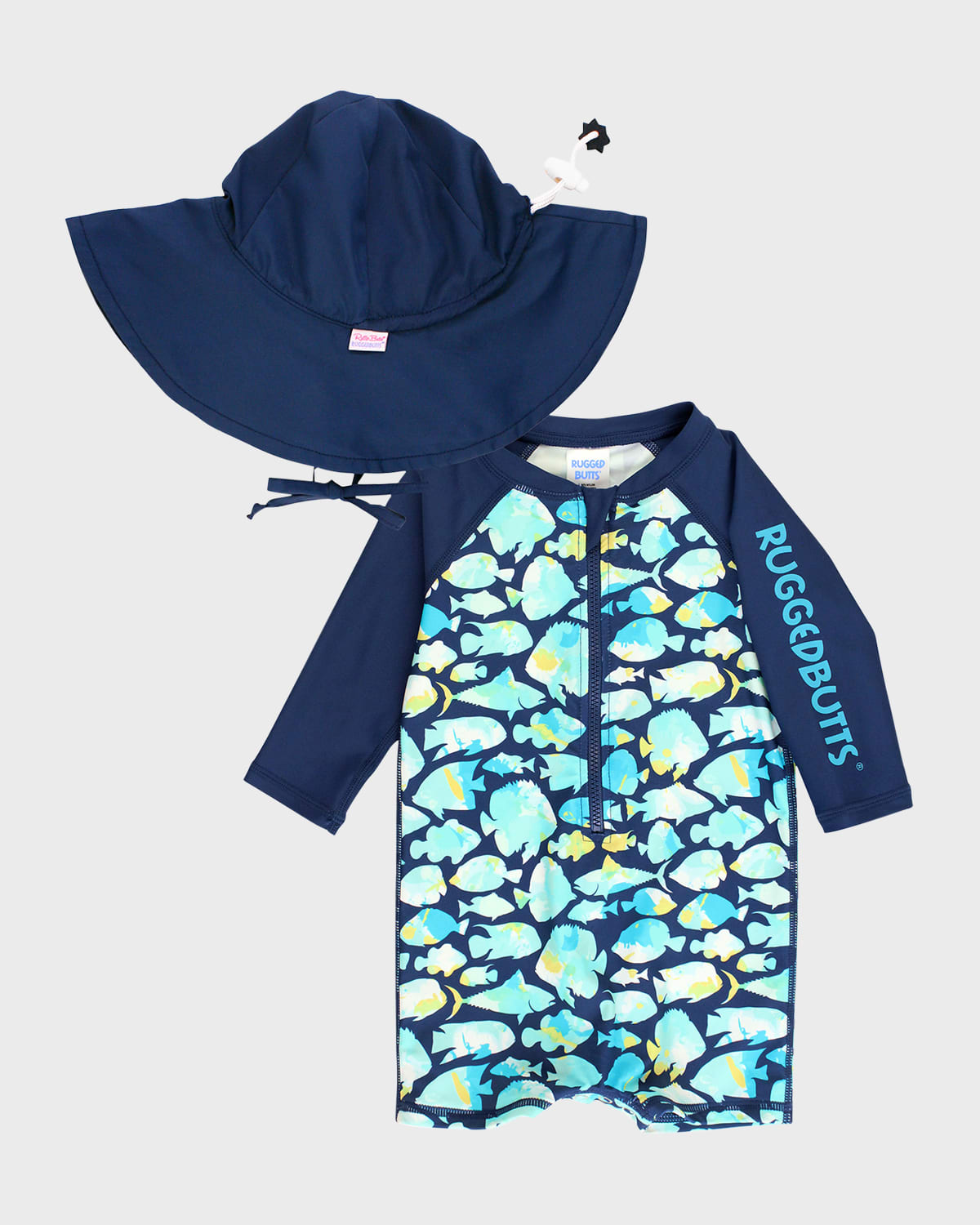 Boy's Fish Friends One-Piece Swimsuit and Hat Set, Size 0M-2T