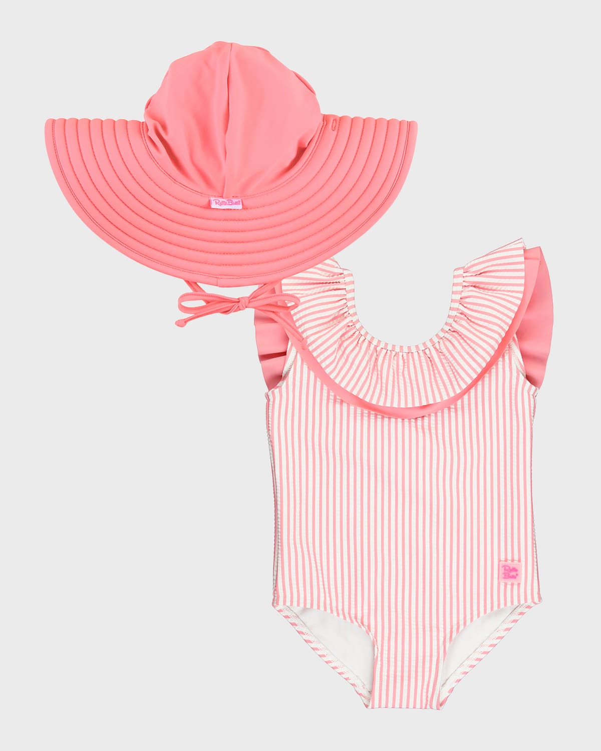 Rufflebutts Kids' Girl's One-piece Seersucker Swuimsuit And Hat In Pink