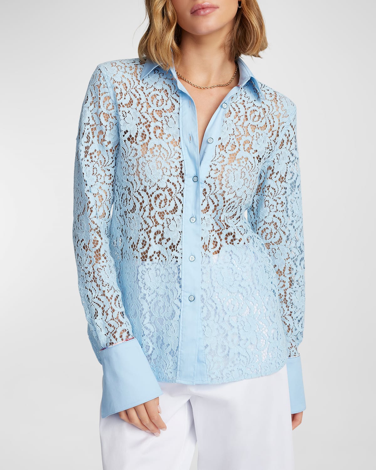 Priscilla Button-Down Floral Lace Shirt