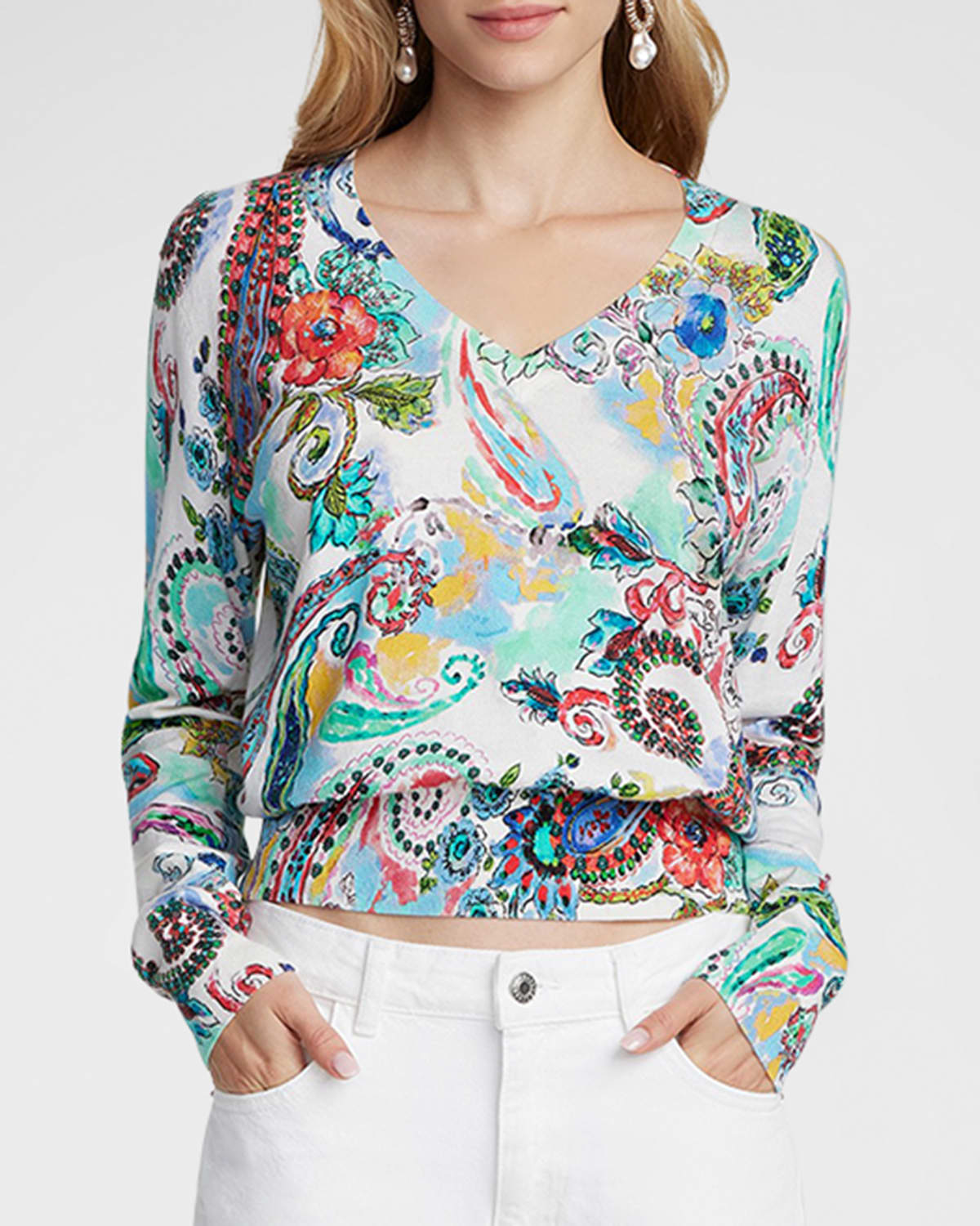Evelyn Cropped Paisley-Print Sweater