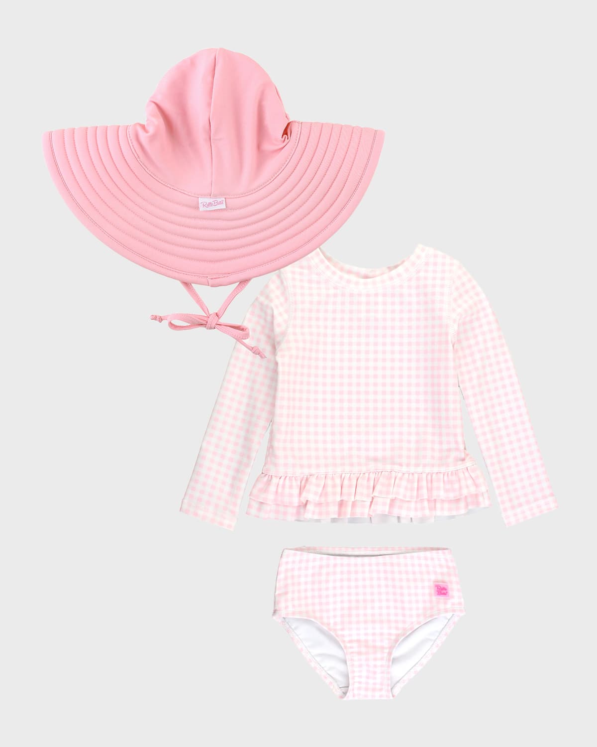 Shop Rufflebutts Girl's Gingham Two-piece Swimsuit And Hat Set In Pink