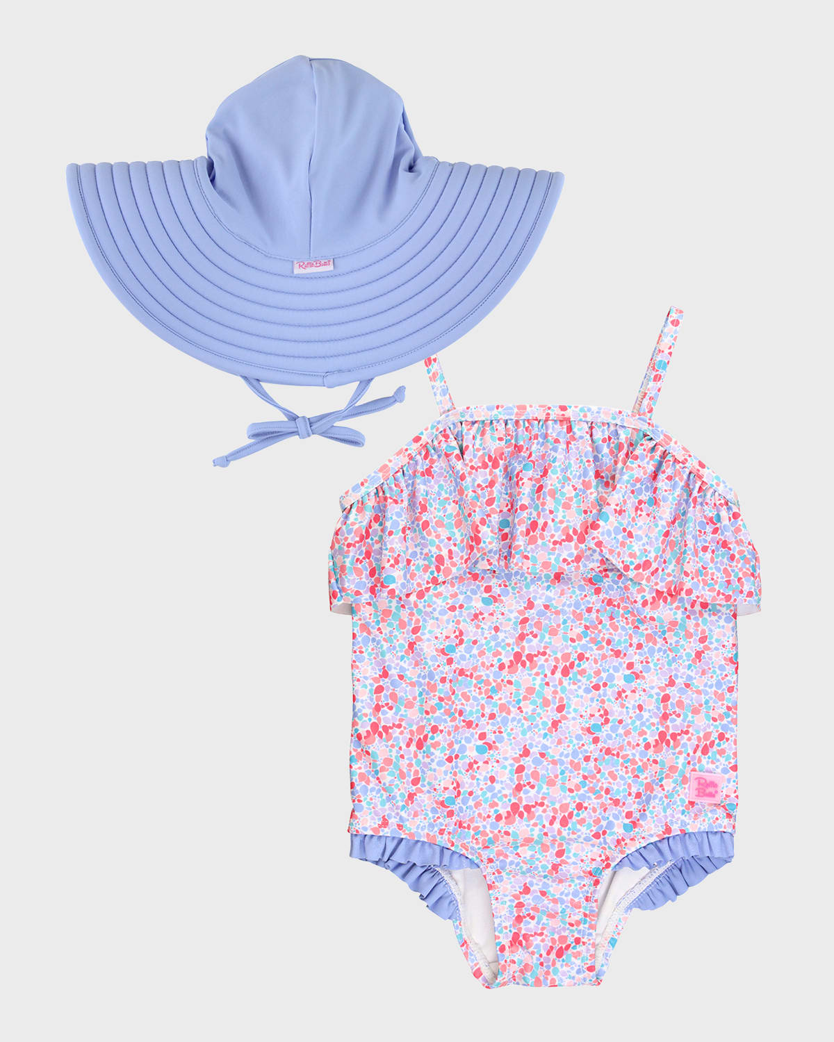 Rufflebutts Kids' Girl's Shimmer On One-piece Swimsuit And Hat Set In Blue