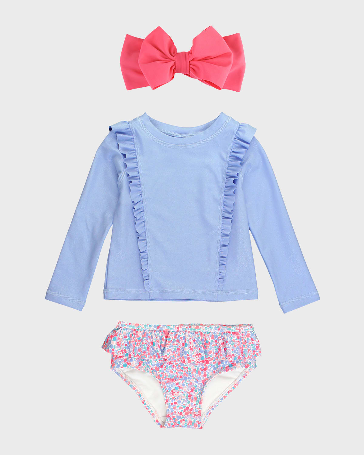 Rufflebutts Kids' Girl's Shimmer Two-piece Swimsuit And Bow Set In Blue