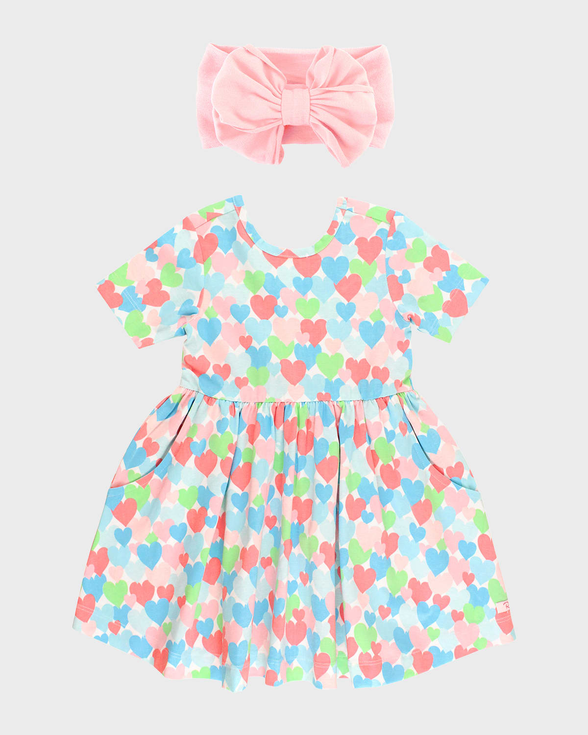 Rufflebutts Kids' Girl's Happy Hearts Printed Twirl Dress And Headband Set In Multi-color