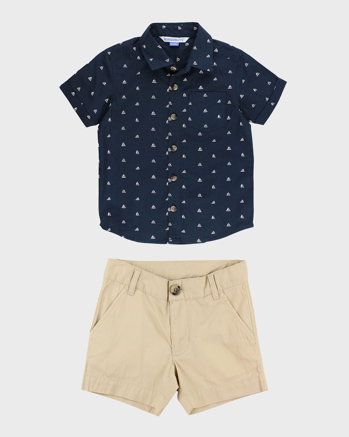Ruggedbutts Kids' Boy's Navy Sailboats Shirt And Chino Shorts Set In Blue