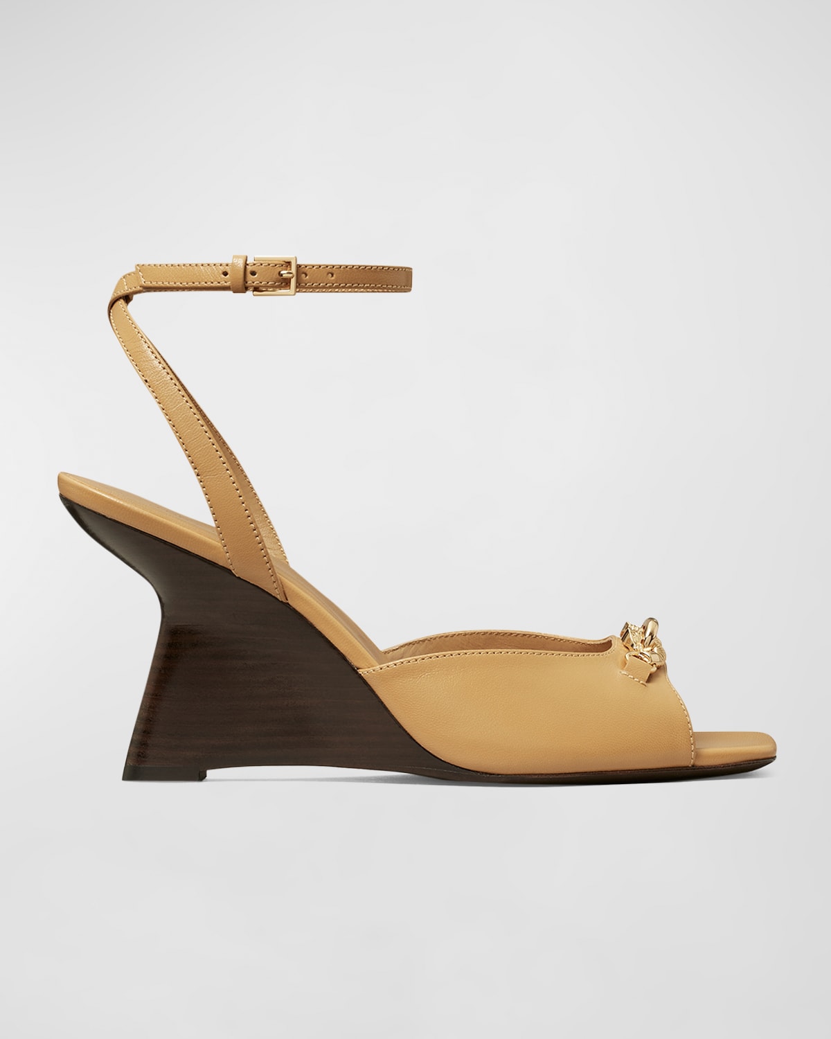 Tory Burch Jessa Leather Bit Chain Wedge Sandals In Ginger Shortbread