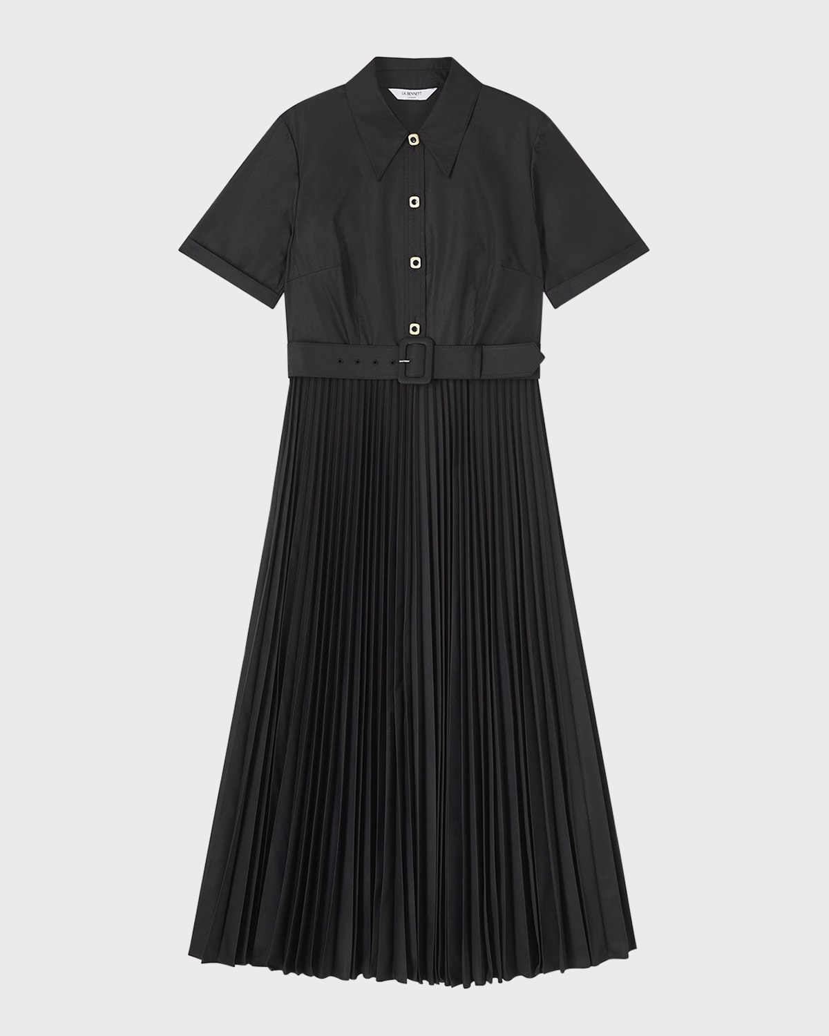Lk Bennett Cally Belted Pleated Shirtdress In Black