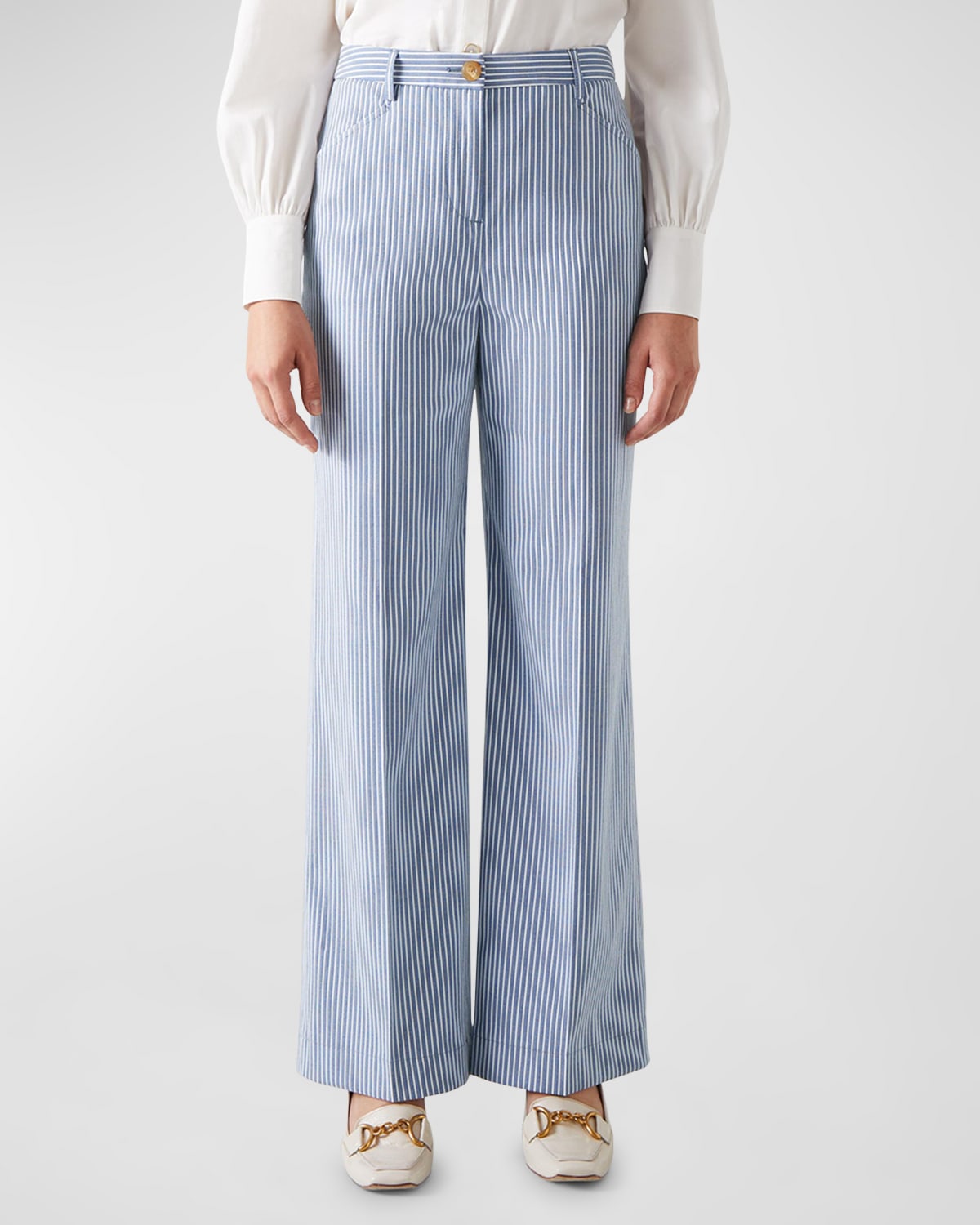 Shop Lk Bennett Gene Striped High-rise Wide-leg Trousers In Blue