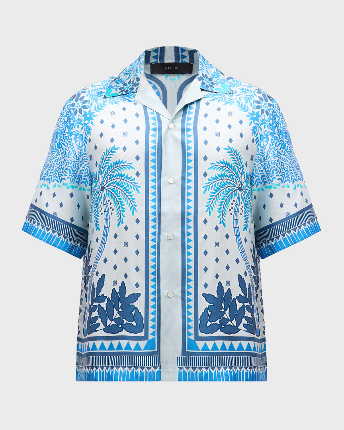 Amiri Camp-collar Printed Silk-twill Shirt In Blue