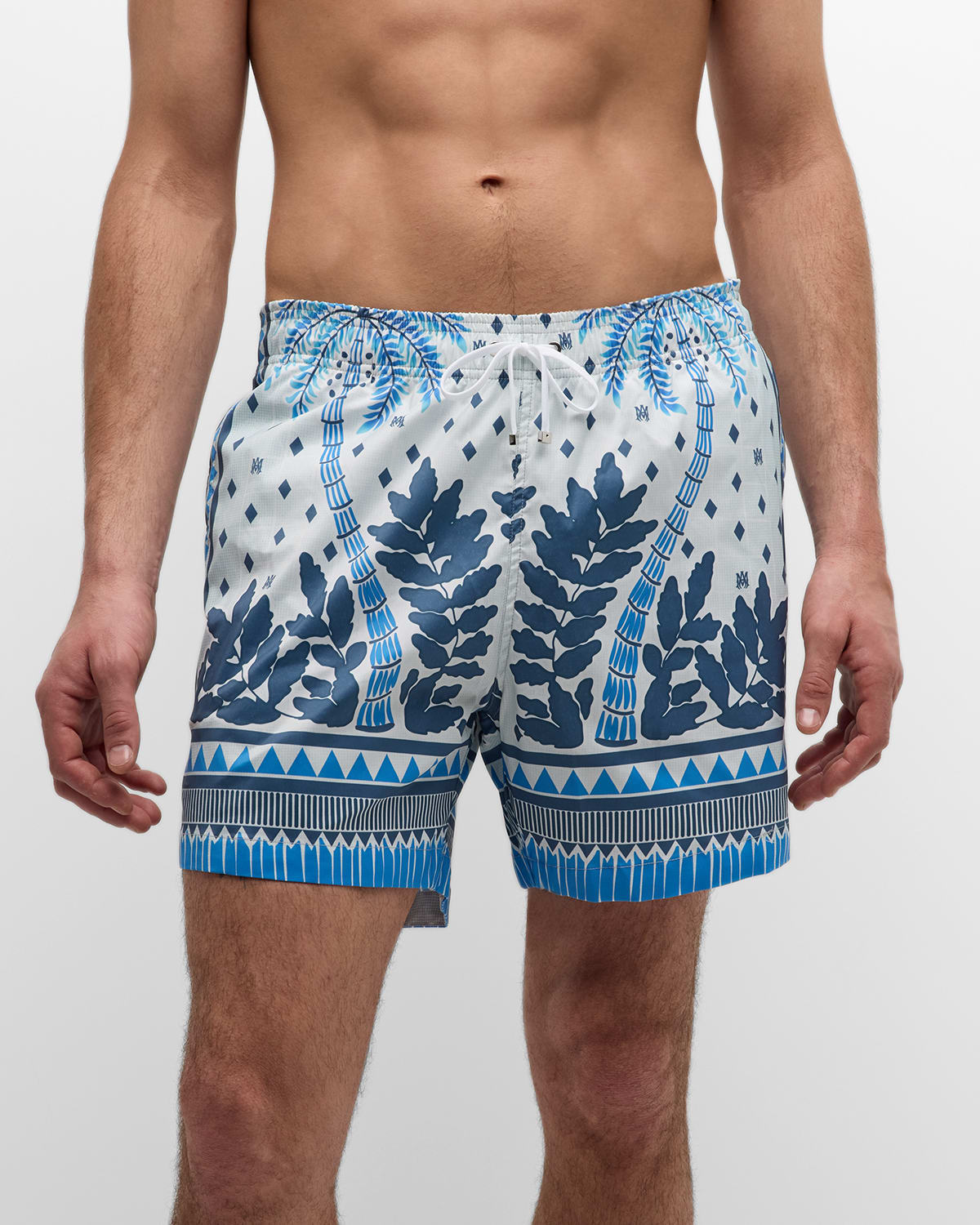 Shop Amiri Men's Palm Tree Swim Shorts In Ashley Blue