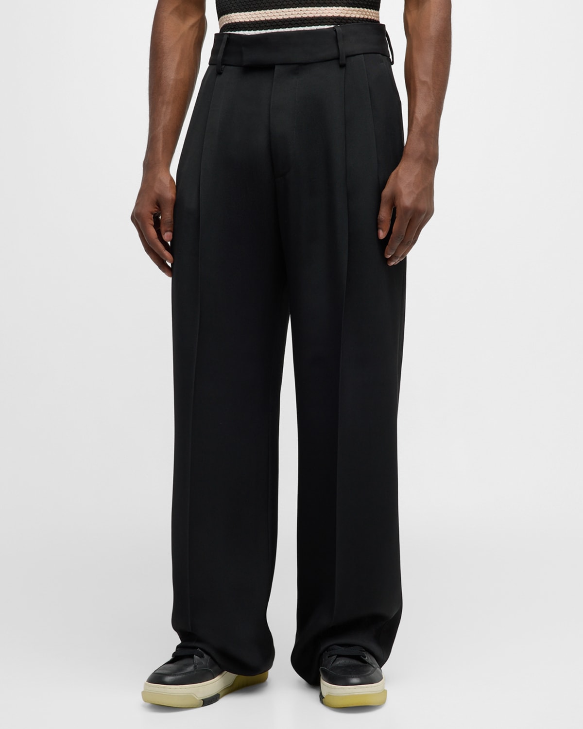 Shop Amiri Men's Double-pleated Pants In Stretch Limo
