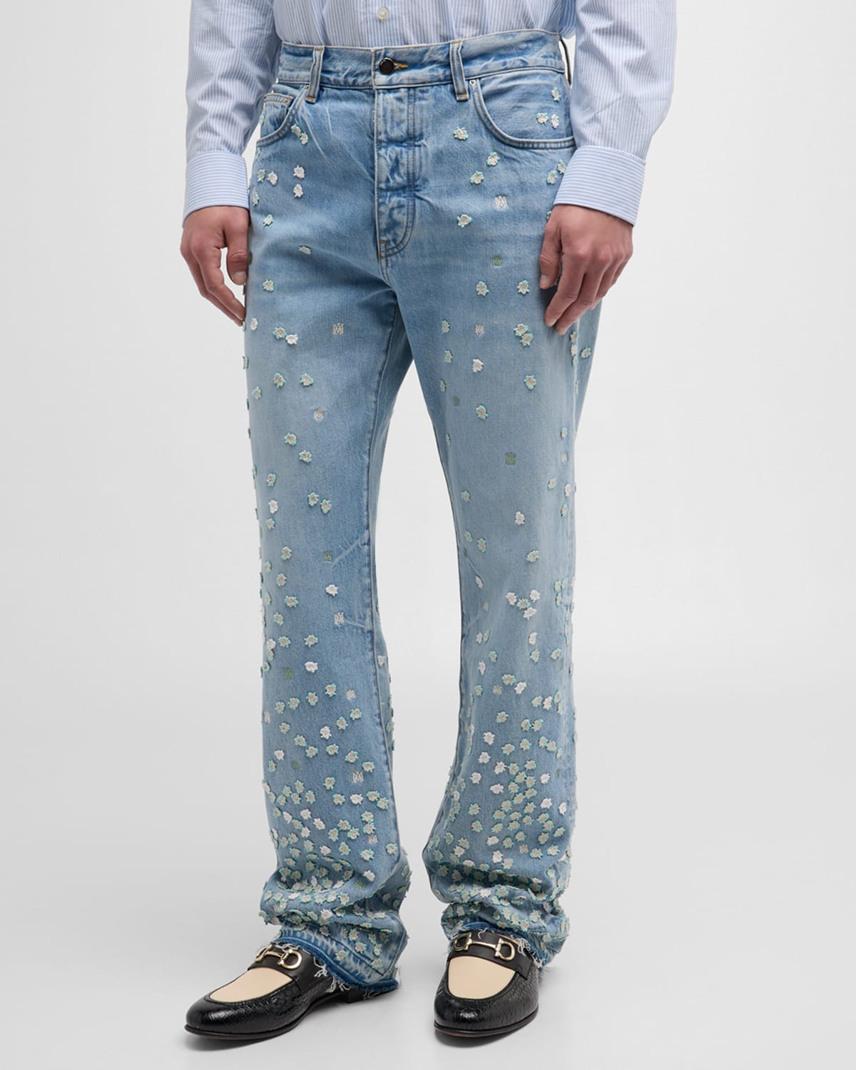 Shop Amiri Men's Floral Straight-leg Jeans In Perfect Indigo