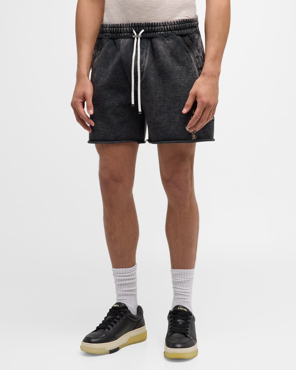 Shop Amiri Men's Filigree Sweat Shorts In Black