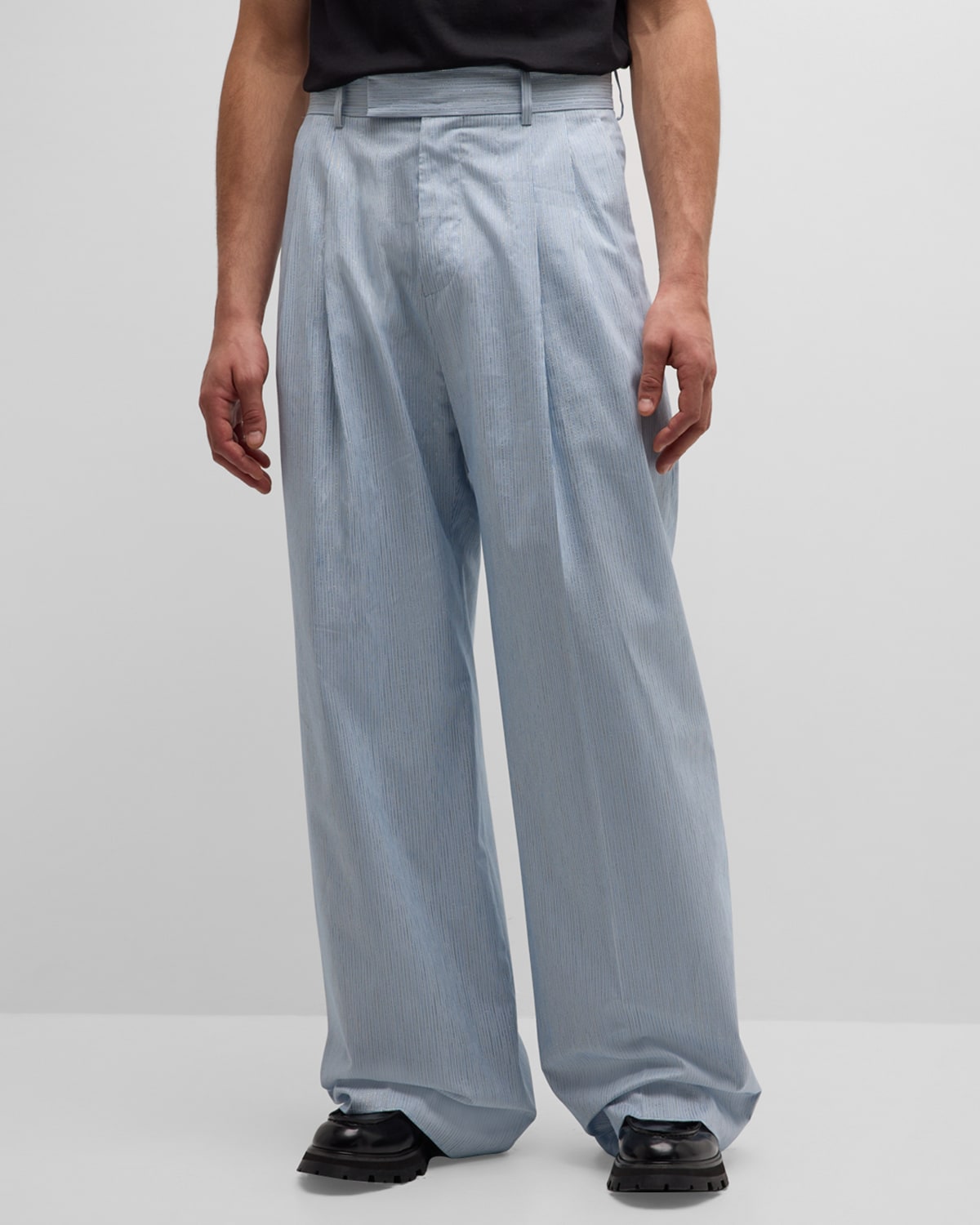 Amiri Men's Shimmer Stripe Pleated Baggy Pants In Ashley Blue