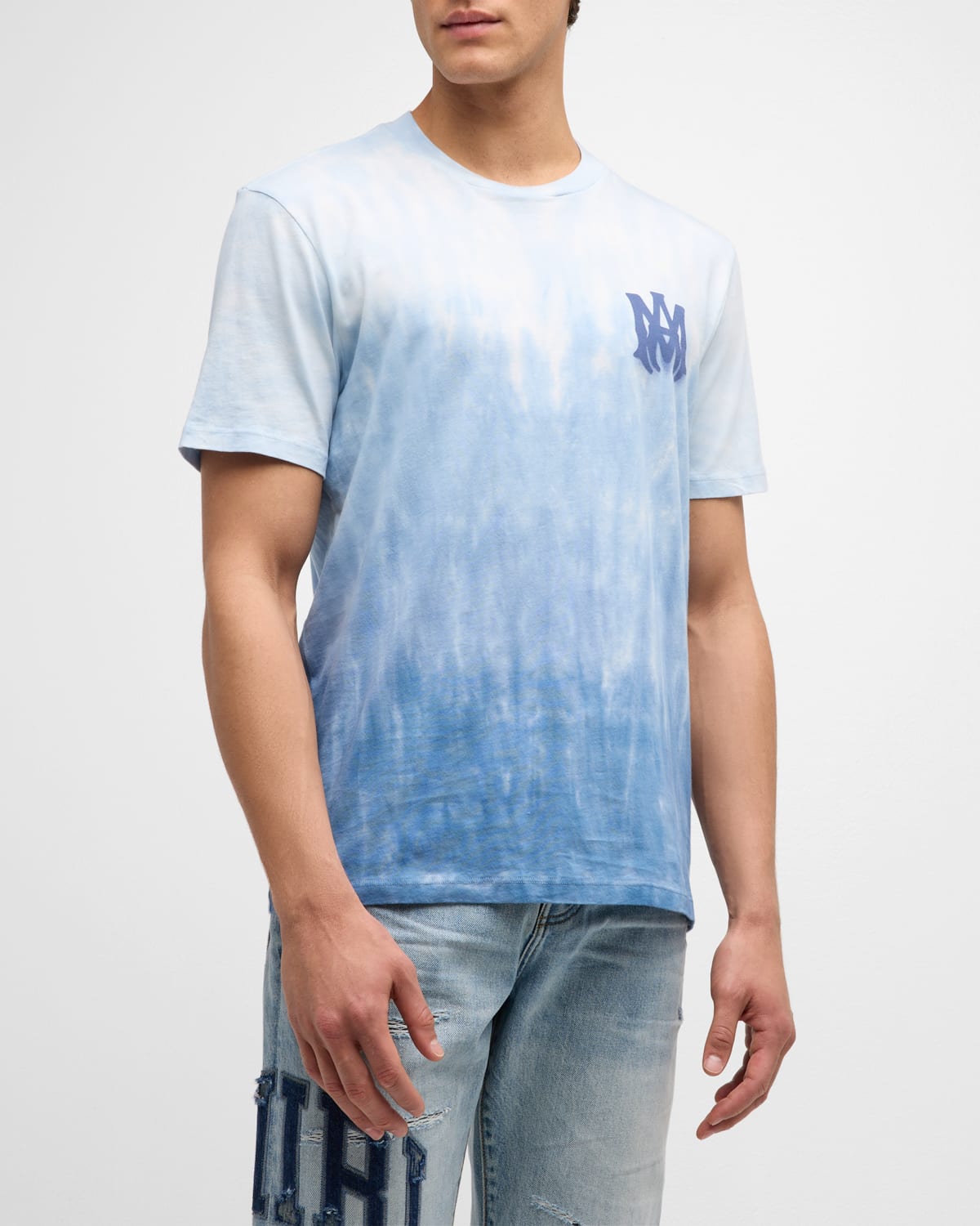 Shop Amiri Men's Dip-dyed Logo T-shirt In Ashley Blue
