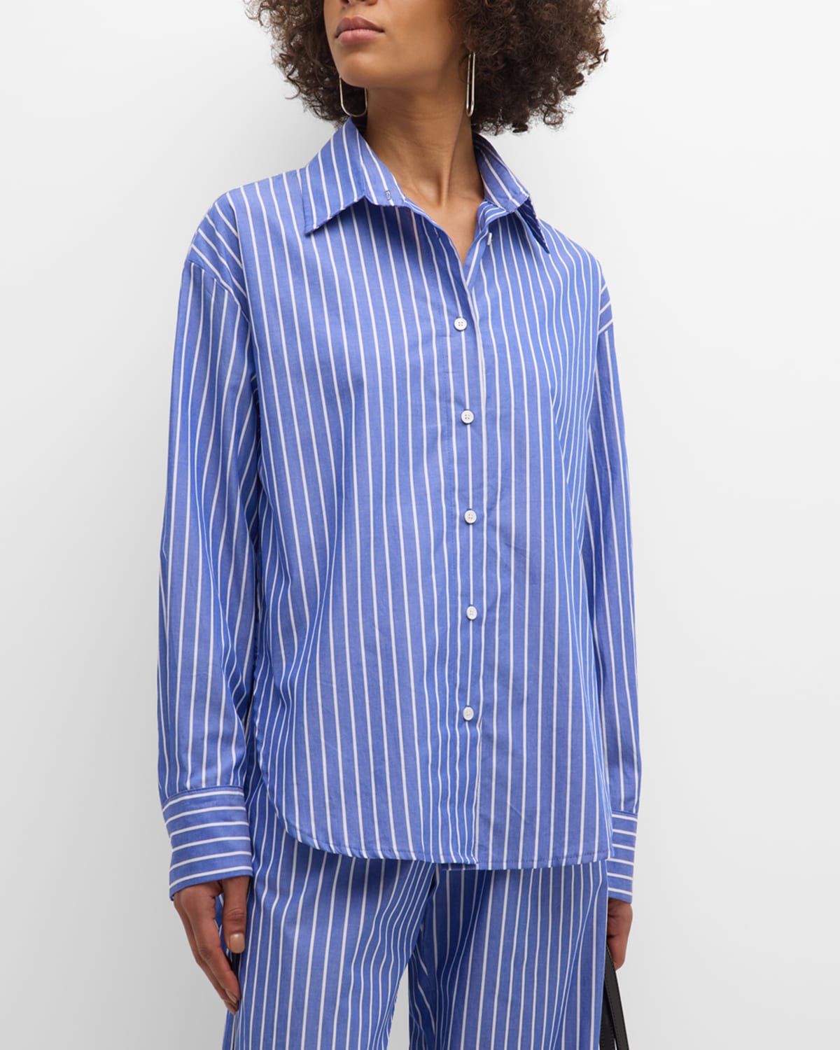 Enza Costa Striped Poplin Long-sleeve Shirt In Bluewhite