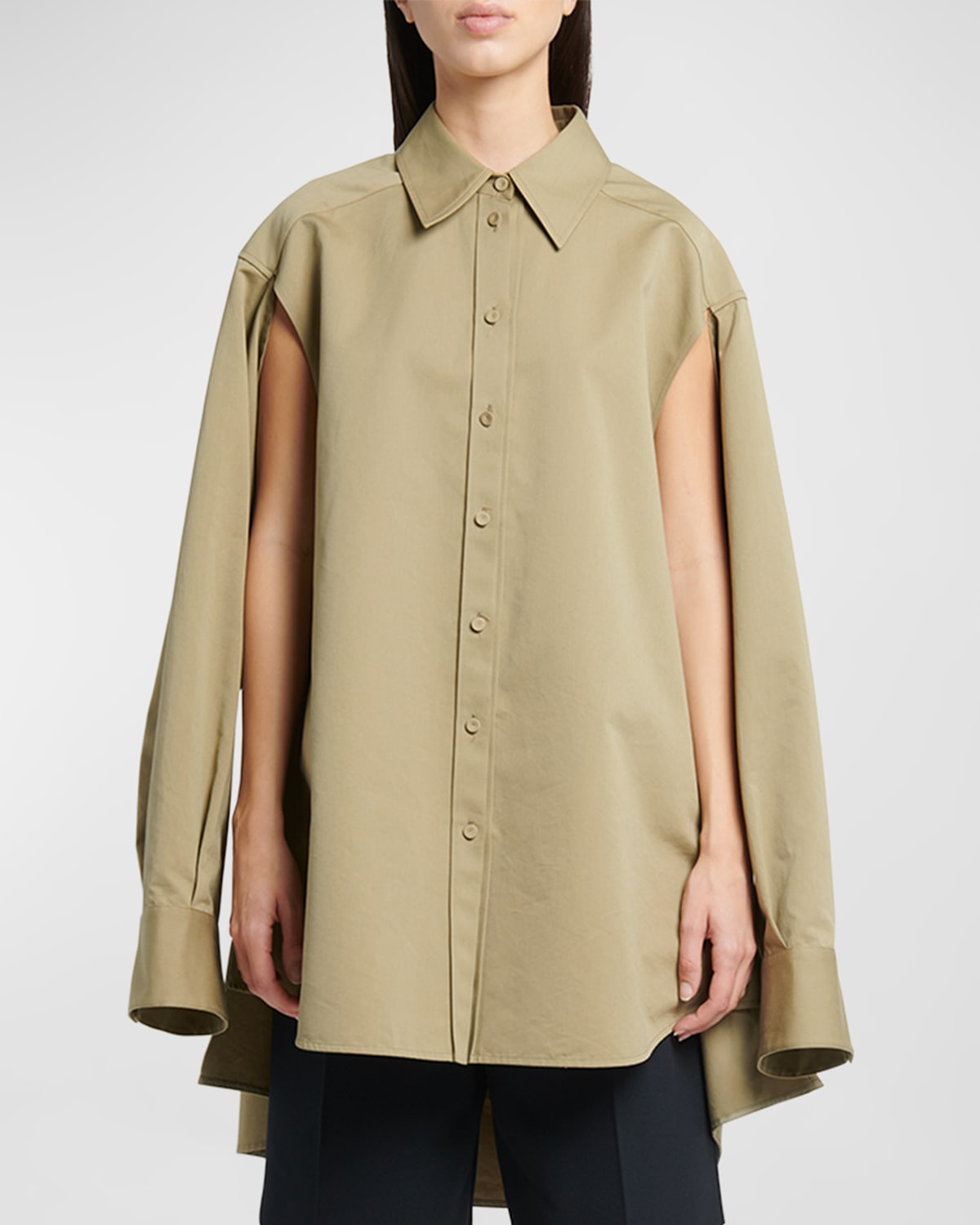 Jil Sander Cotton Slit-sleeve Button-front Shirt In Lemon Gree