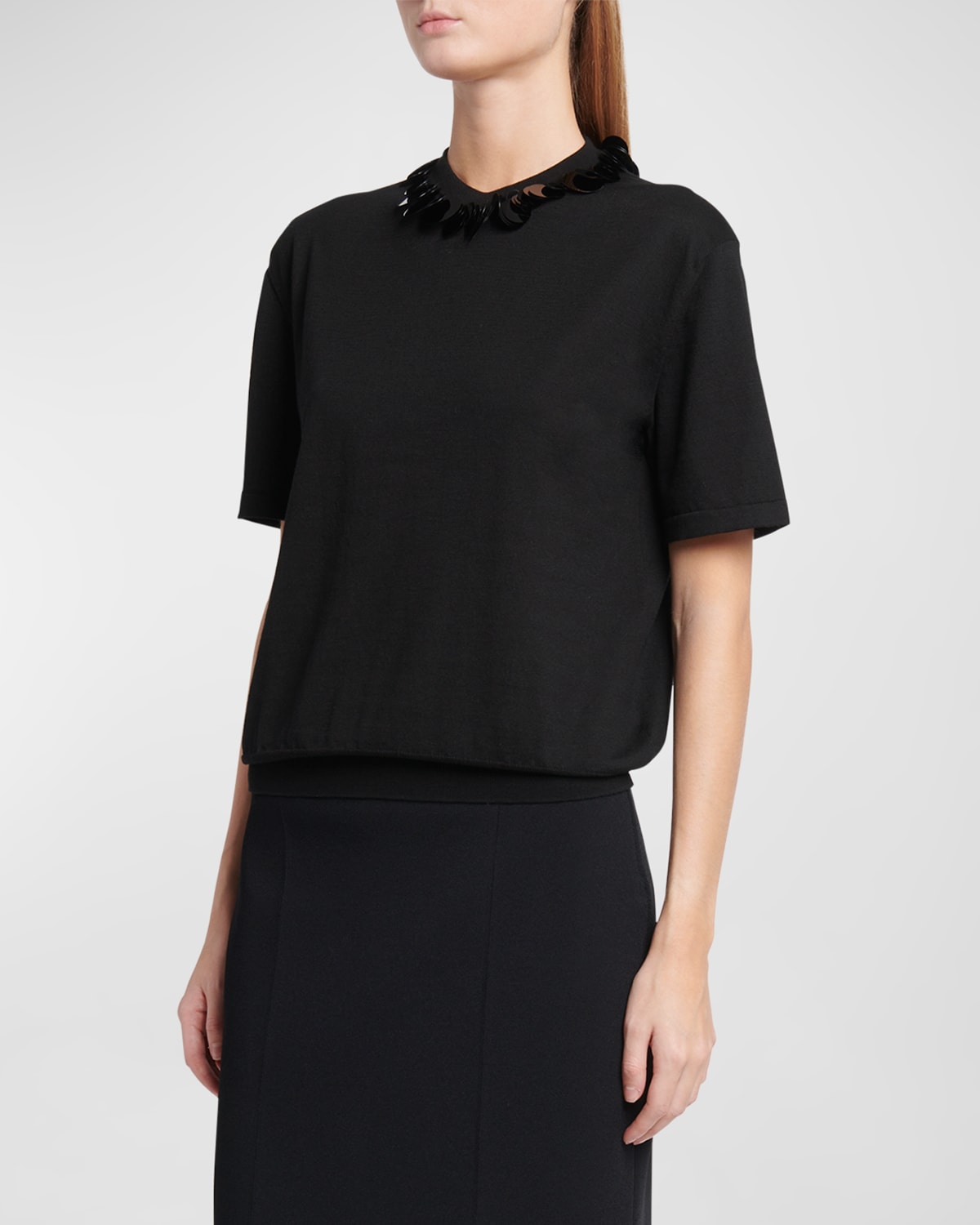 Jil Sander Knit T-shirt With Sequined Collar In Black