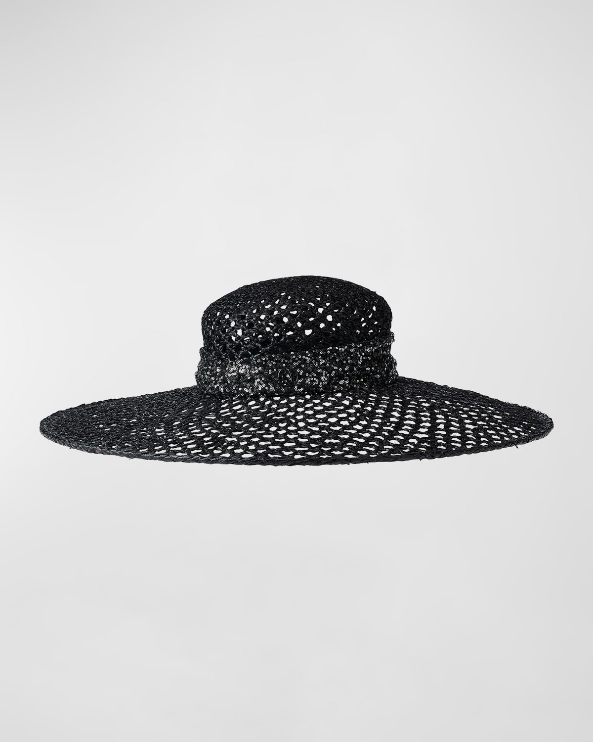 Shop Maison Michel Bianca Sequined Cannage Straw Hat In Black