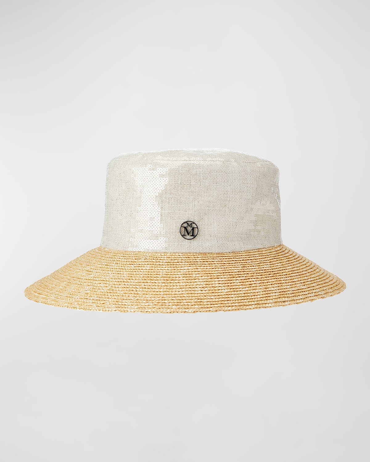 Shop Maison Michel New Kendall Sequined Linen & Straw Bucket Hat In Natural