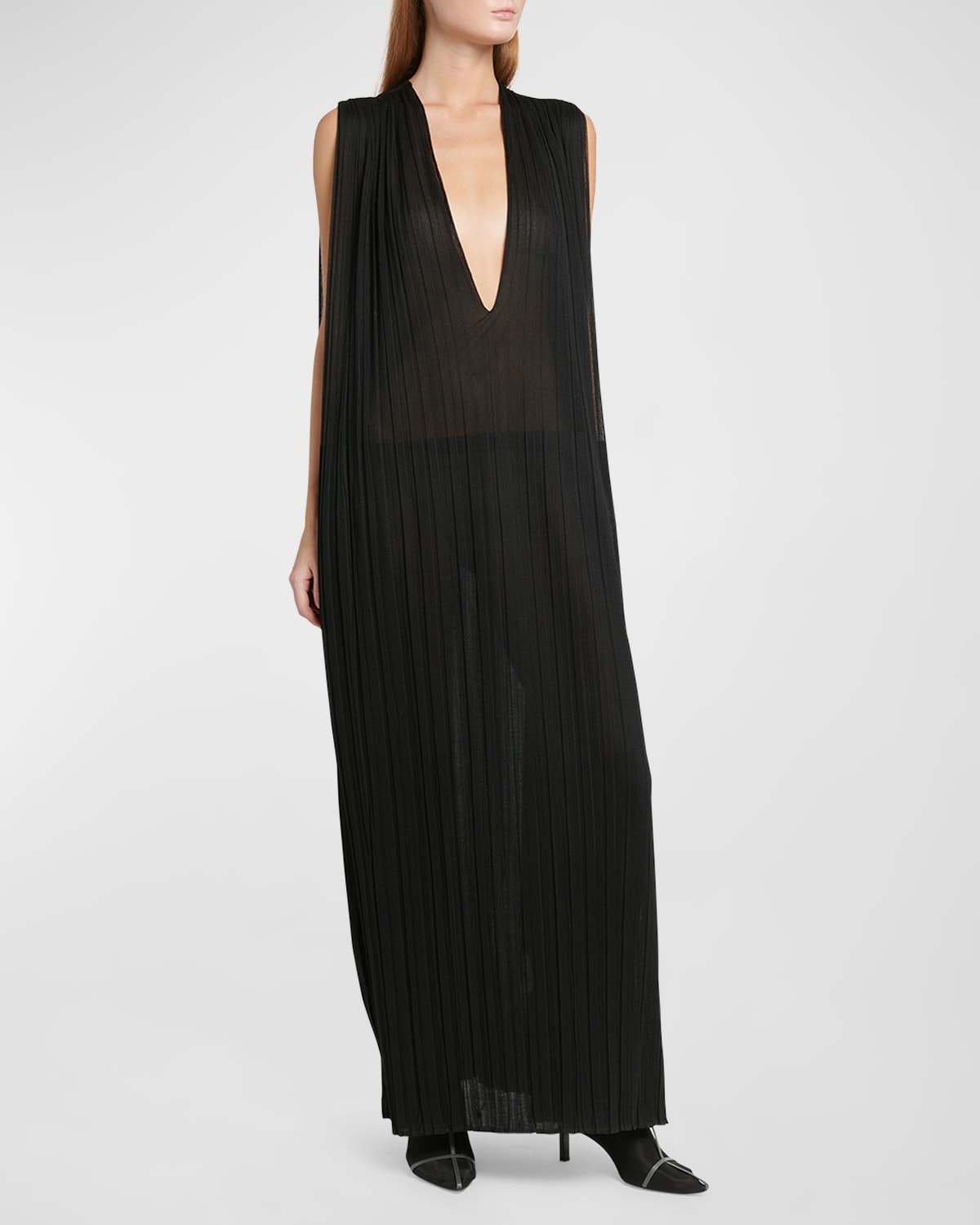 Shop Jil Sander Pleated Sheer Maxi Dress In Black