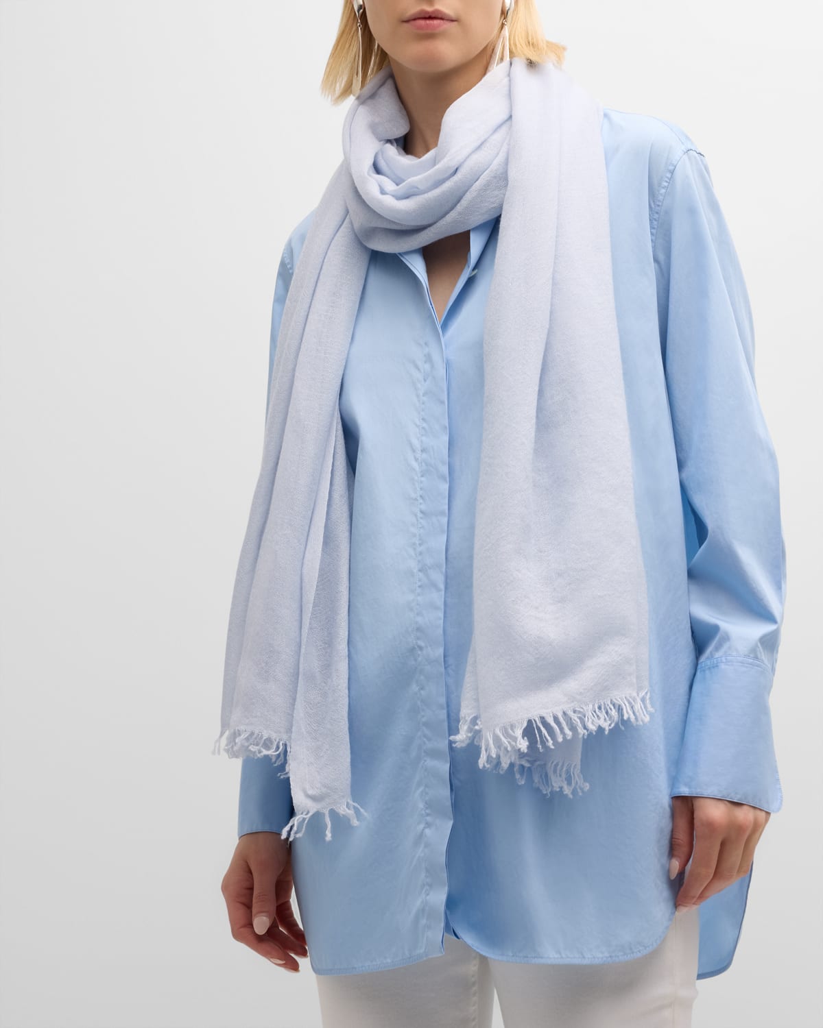 Shop Faliero Sarti Fringed Cashmere & Silk Scarf In Blue