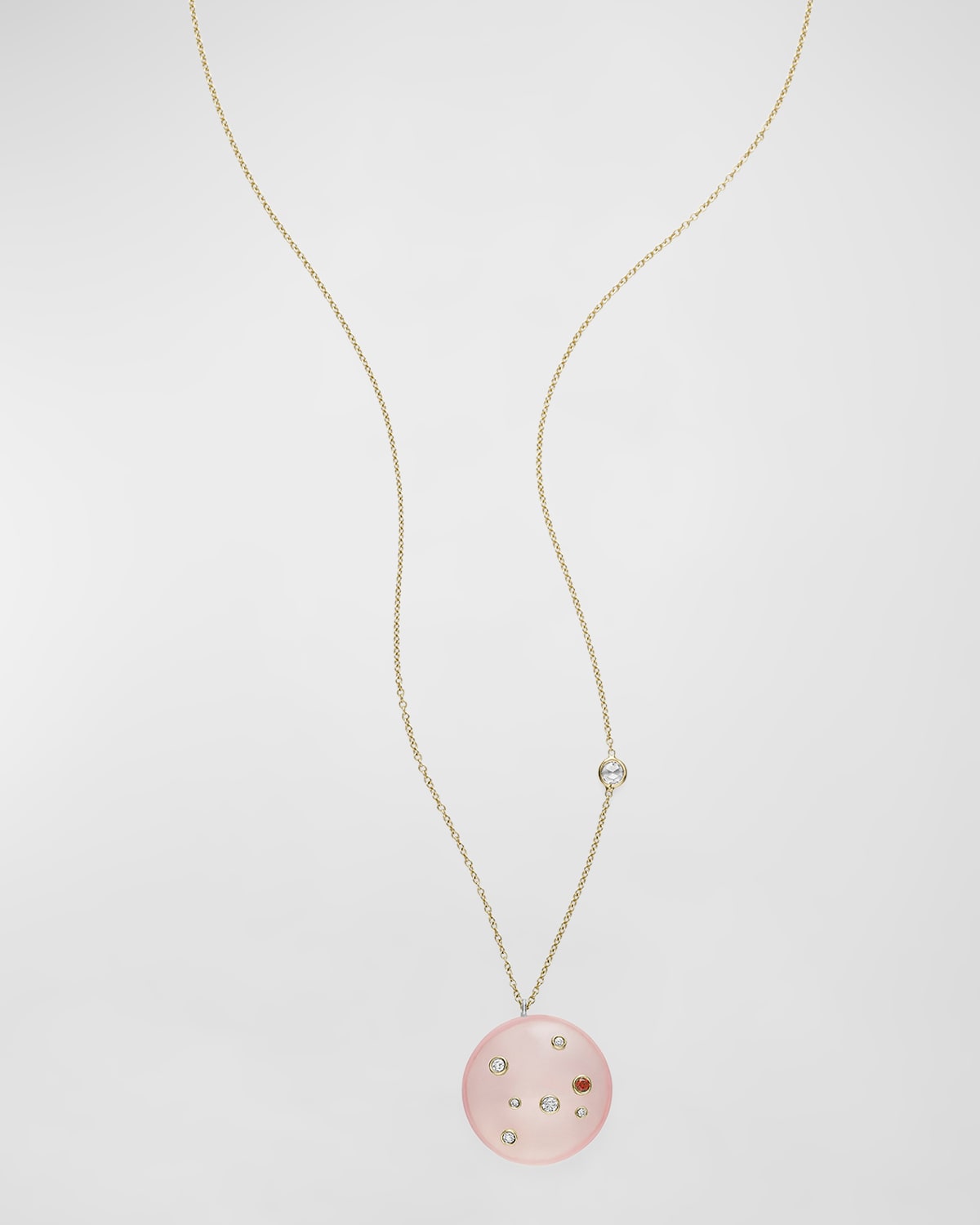 Mini Constellation Rose Quartz Necklace with Diamonds and Rubies