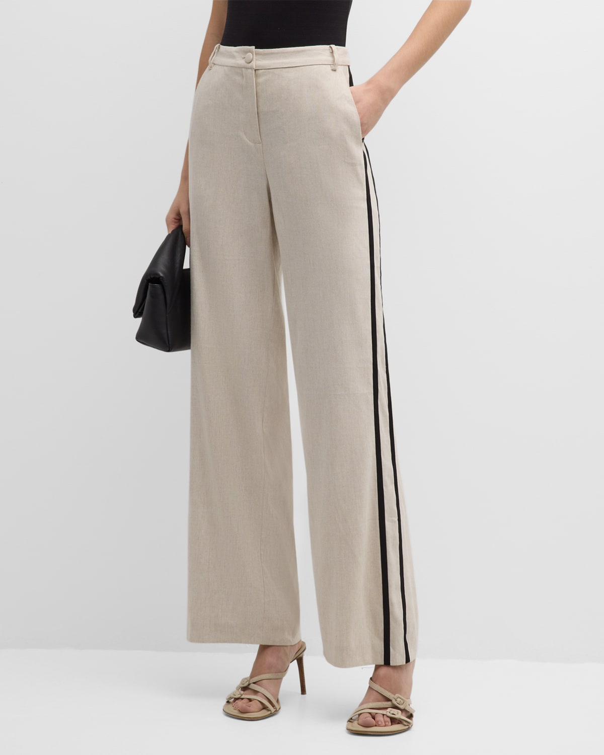 Shop Milly Contrast-trim Straight-leg Pants In Natural