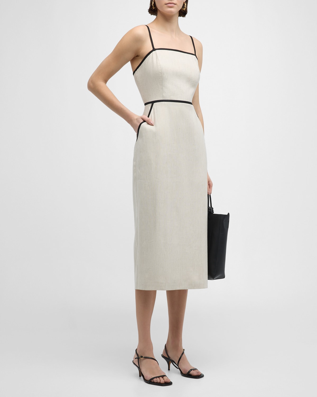 Amara Sleeveless Contrast-Trim Midi Dress