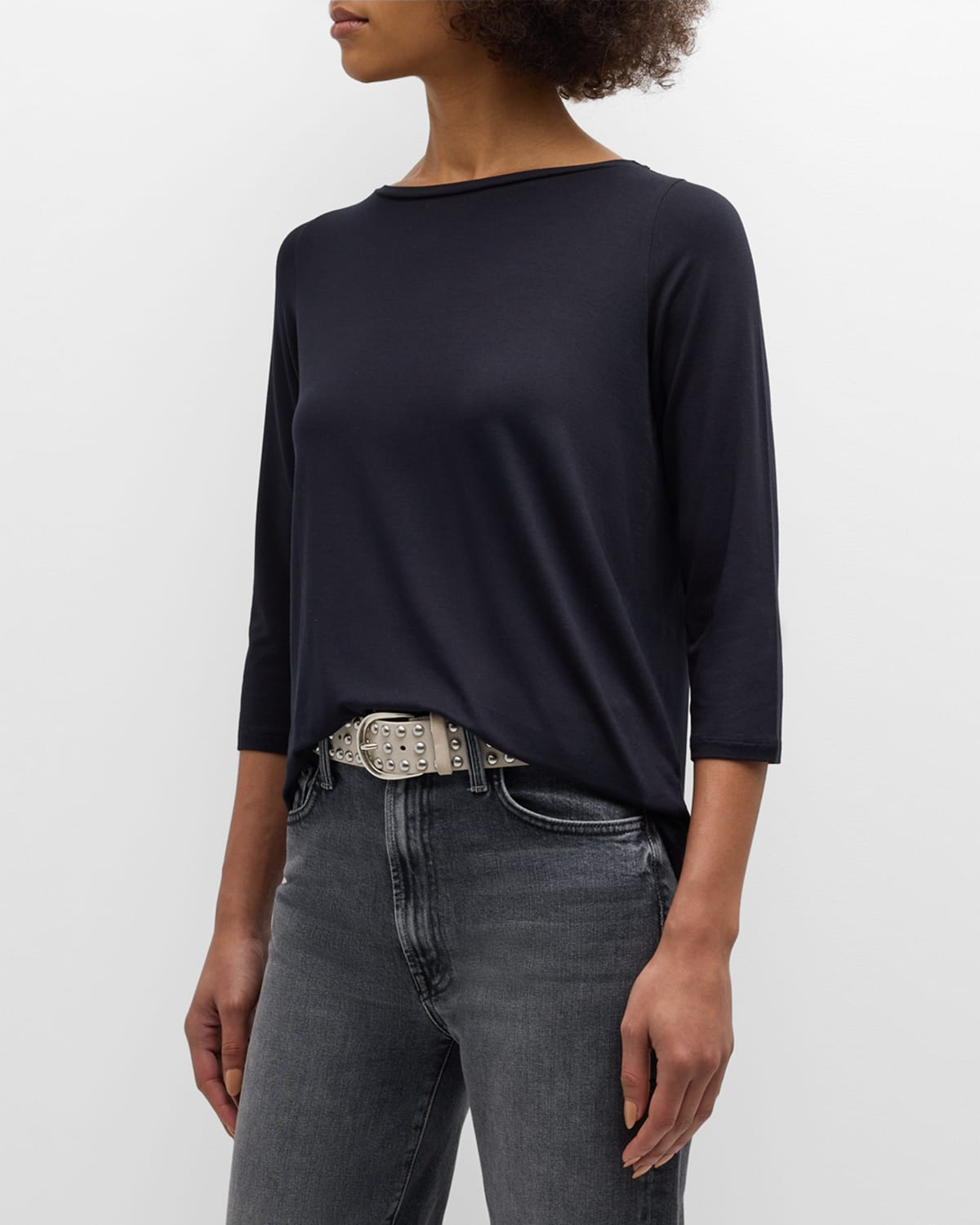 Shop Majestic Soft Touch 3/4-sleeve Pleat Back Crewneck Tee In Marine