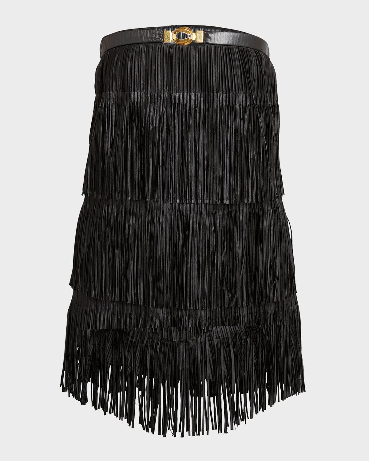 Shop Tom Ford Tiered Pleated Leather Fringe Strapless Mini Cocktail Dress In Black