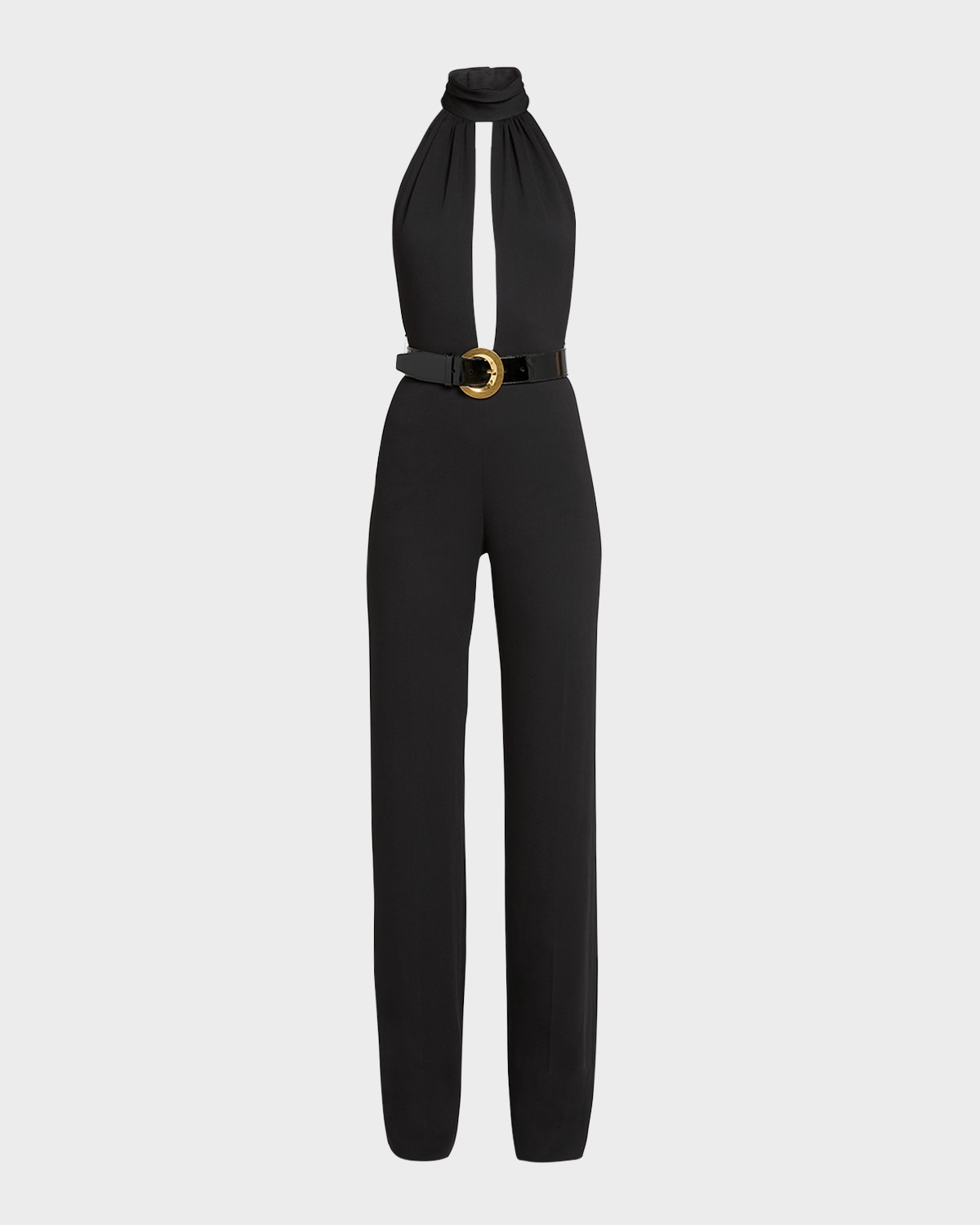 Shop Tom Ford Stretch Sable Belted Halter Jumpsuit In Black