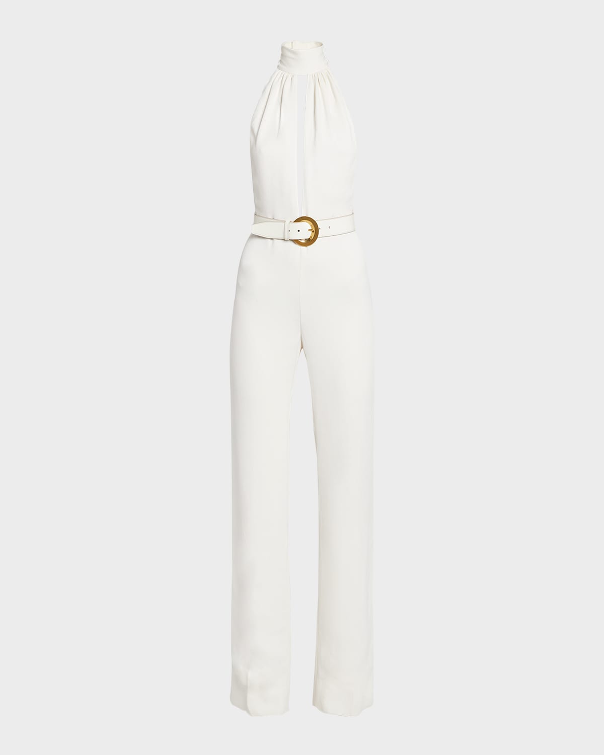 TOM FORD STRETCH SABLE BELTED HALTER JUMPSUIT