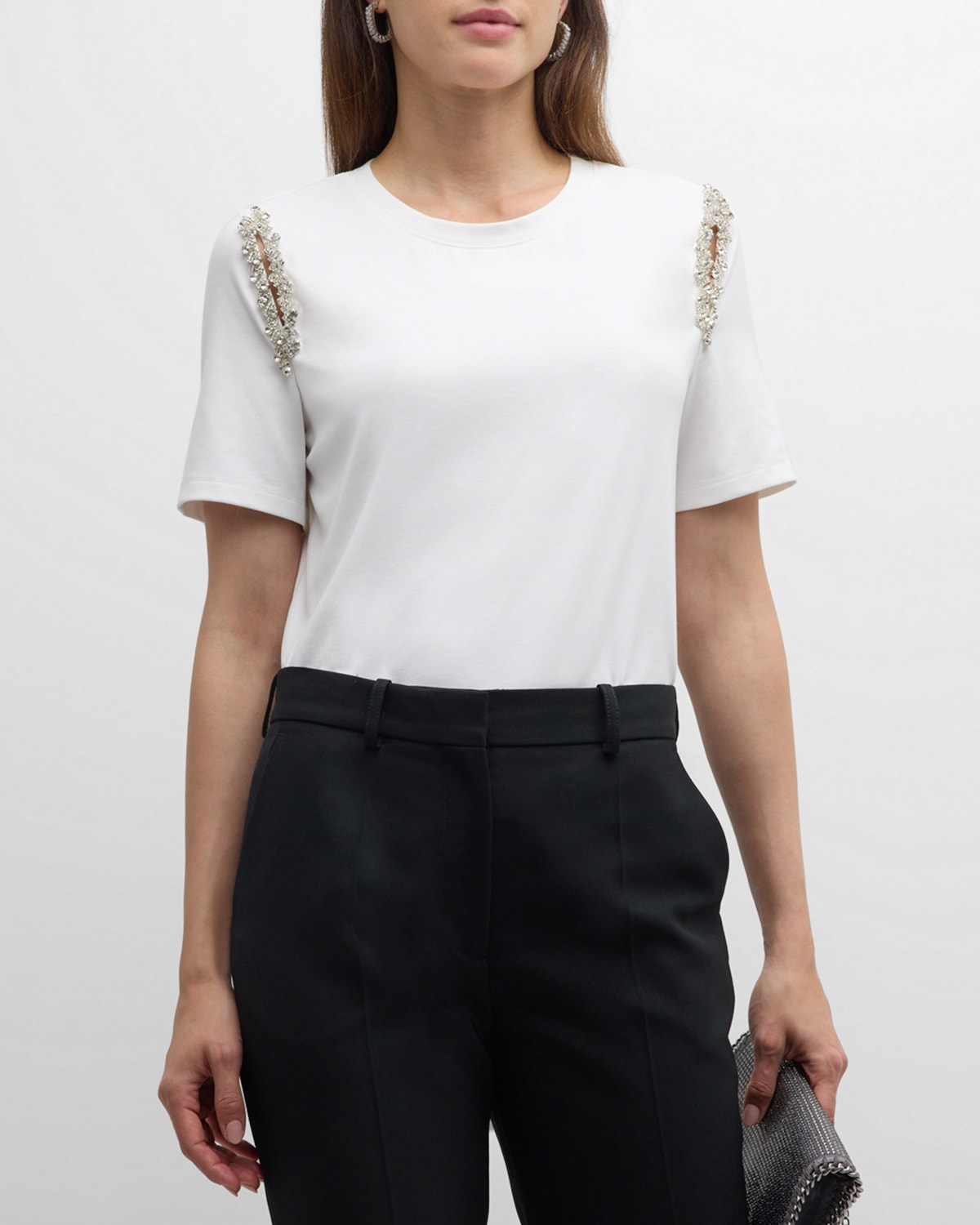 Shop Milly Avril Crystal Trim T-shirt In White