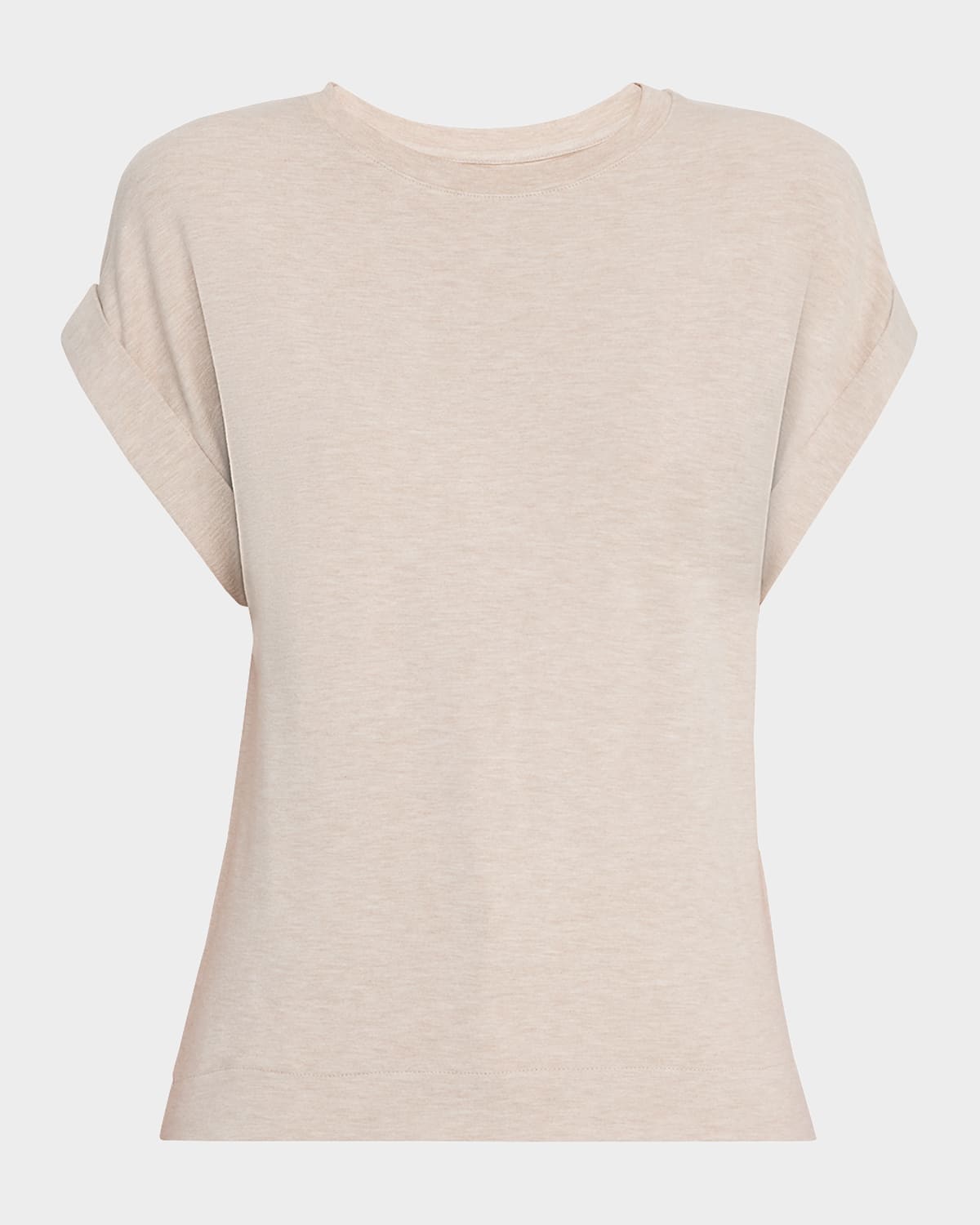 Majestic French Terry Rolled-cuff Short-sleeve Crewneck Tee In Ecru Chine