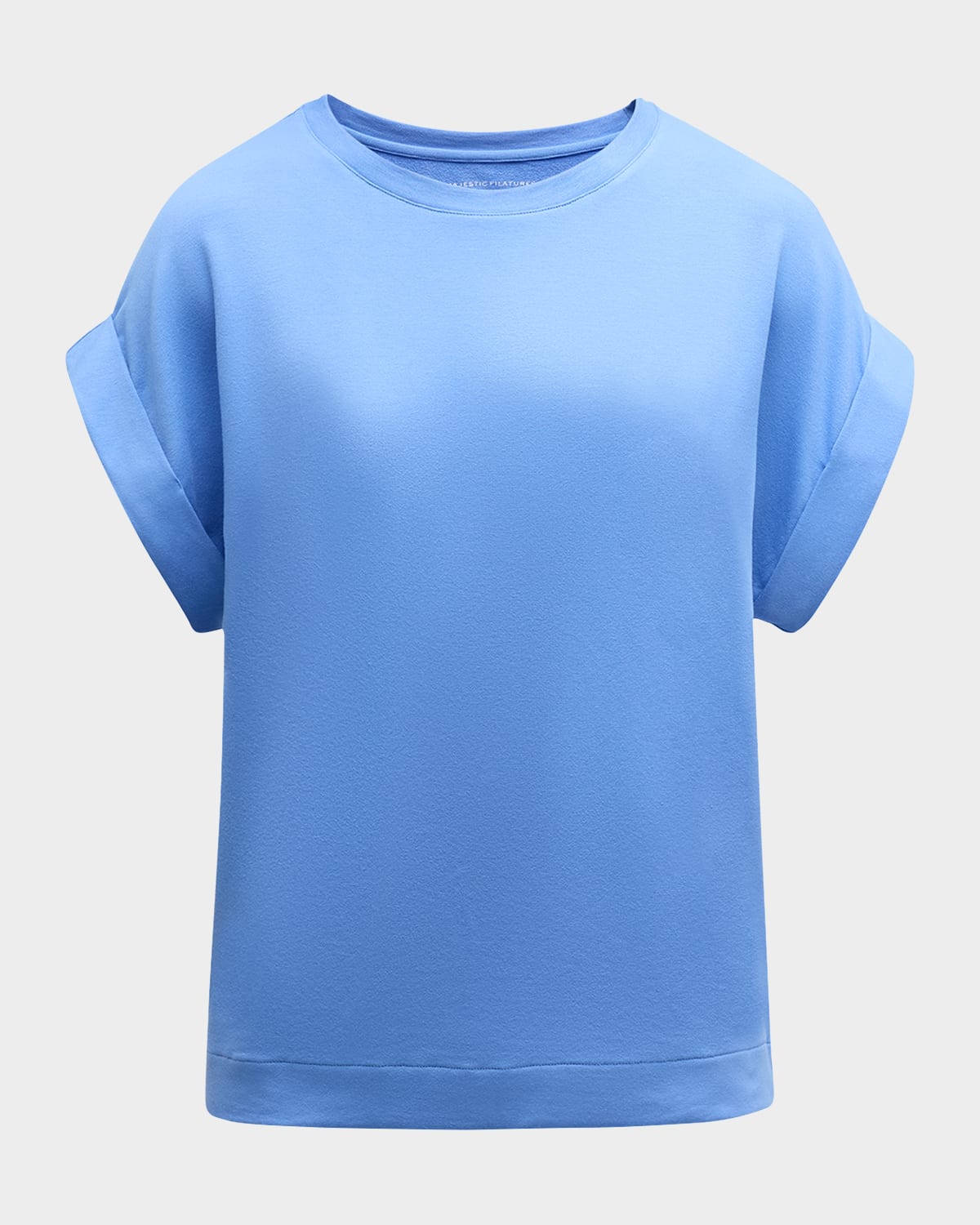 Majestic French Terry Rolled-cuff Short-sleeve Crewneck Tee In Blanc