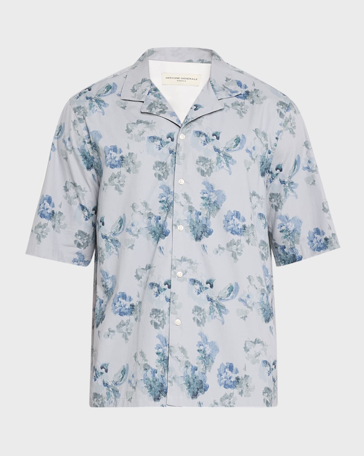 Officine Generale Blue Eren Shirt In Light Blue/grey