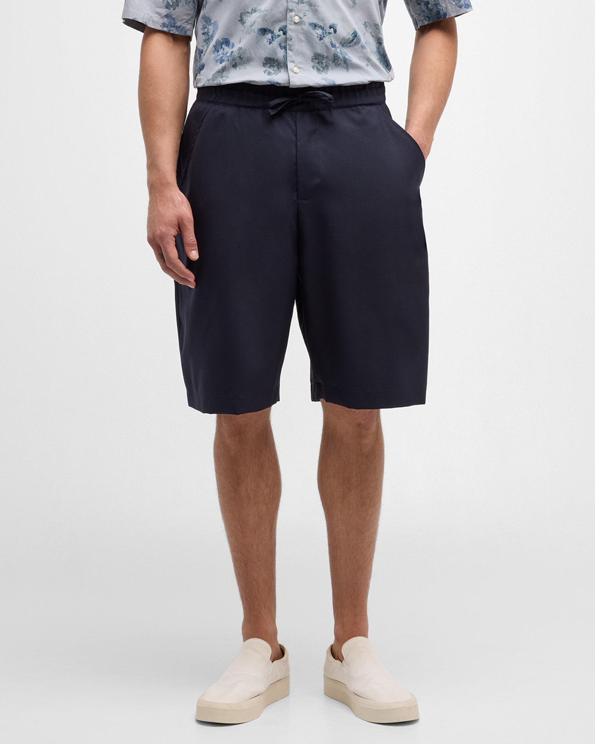 Shop Officine Generale Men's Hank Fresco Wool Shorts In Dark Navy