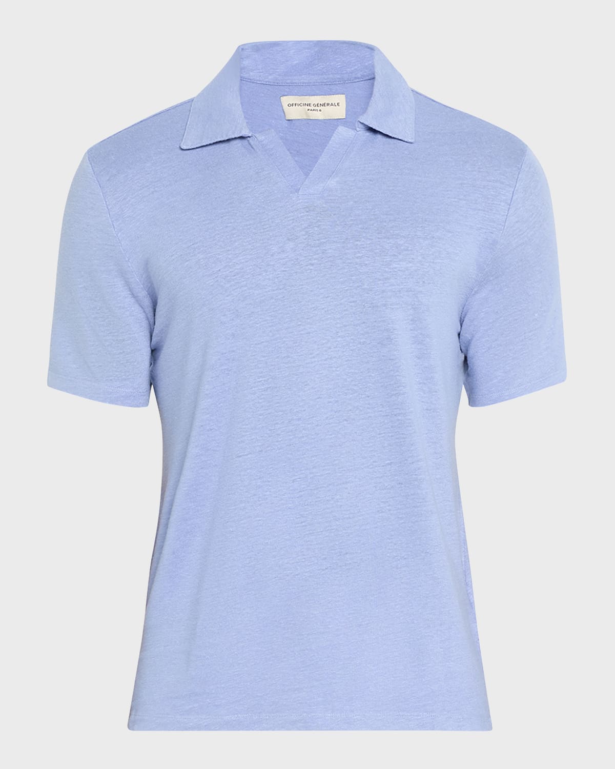 Shop Officine Generale Men's Simon Linen Johnny Collar Polo Shirt In Moody Blue