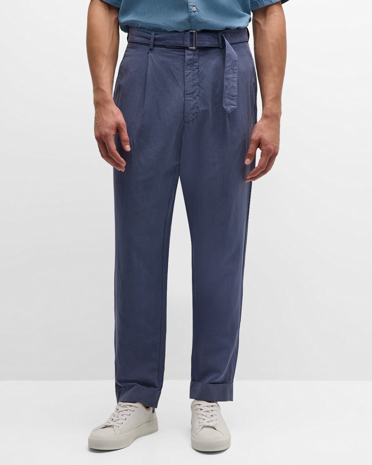 Shop Officine Generale Men's Hugo Pleated Lyocell-blend Pants In Nightshadow
