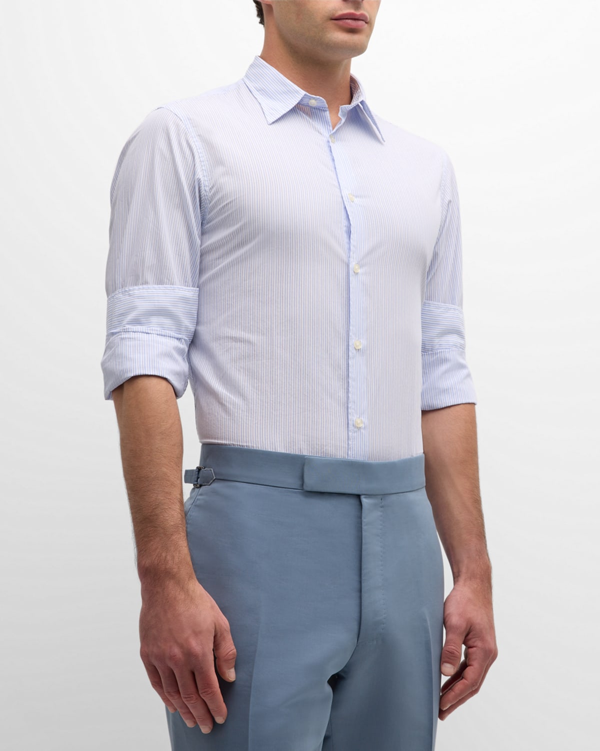 Shop Officine Generale Men's Giacomo Striped Sport Shirt In White/blue