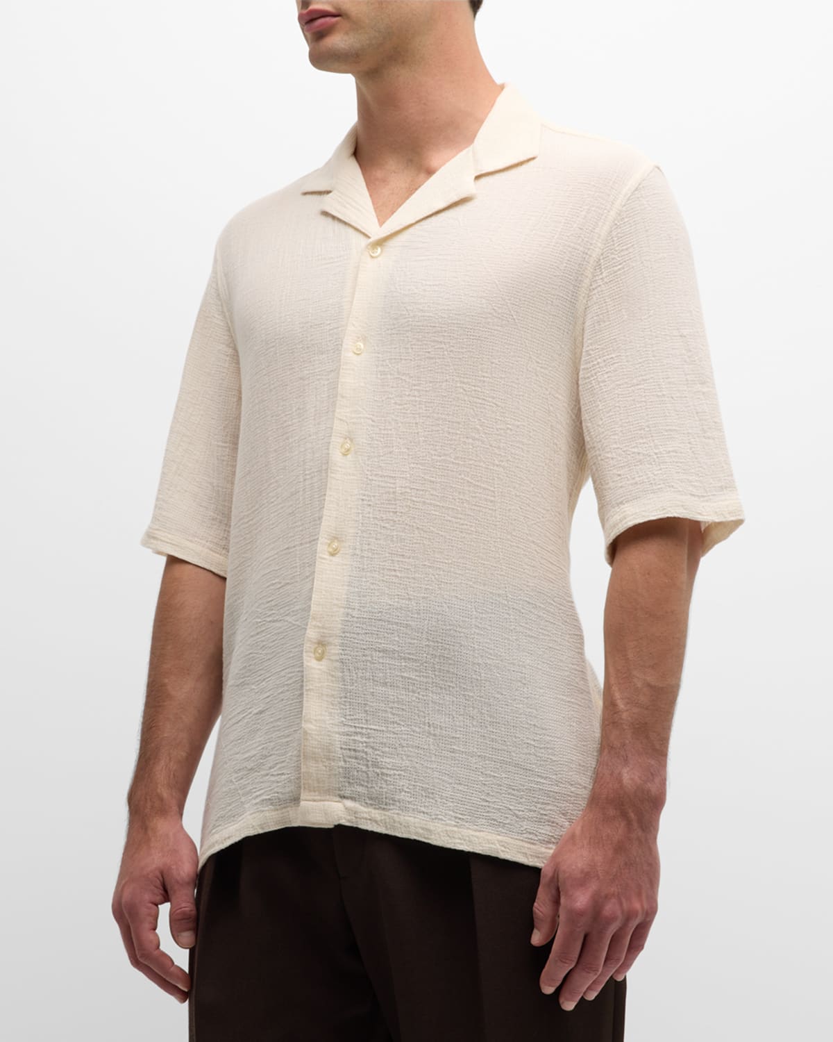 Shop Officine Generale Men's Eren Textured Camp Shirt In Ecru